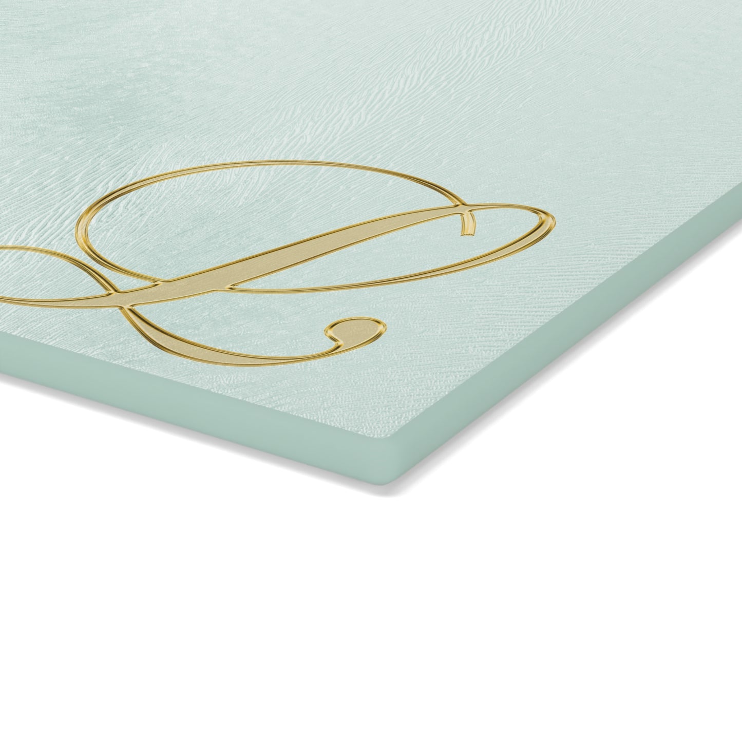 Monogram Glass Cutting Board – Mint with Gold Script 'L'