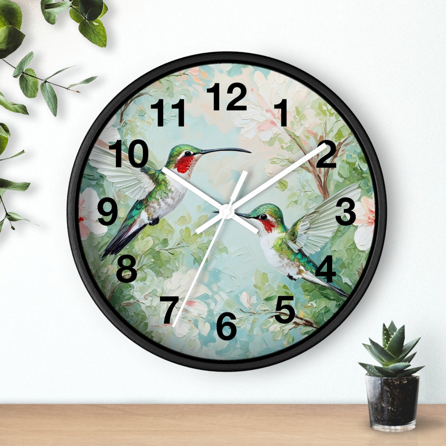 Ruby-throated Hummingbirds Wall Clock | Floral Nature Decor
