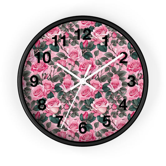 Charming Floral Wall Clock | Home Decor, Gift for Her, Vintage Style, Pink Roses, Clock for Living Room