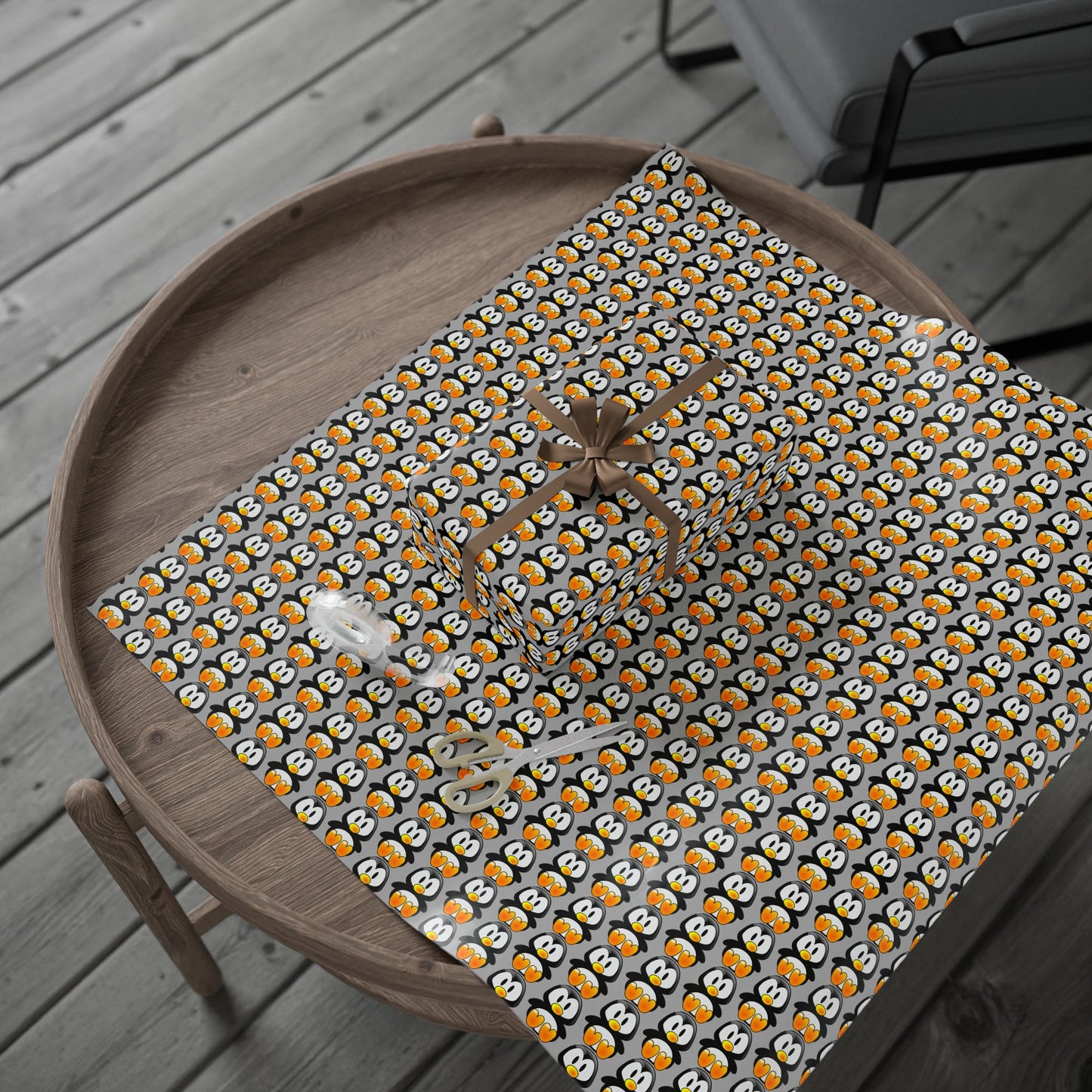 Wrapping Paper — Retro Floral Black & Orange Pattern Roll