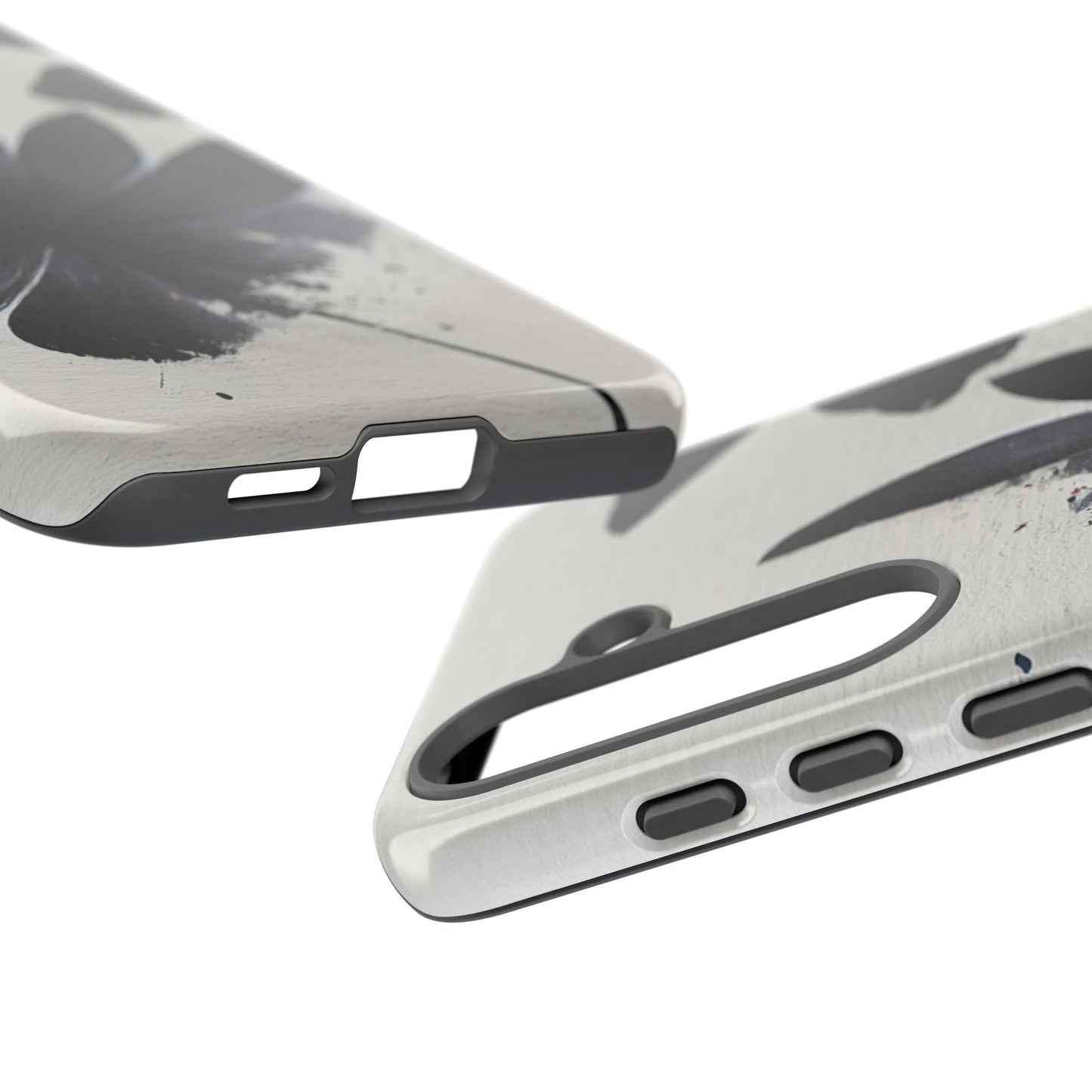 Monochrome Floral Tough Phone Case — Black Ink Flower Protective Cover