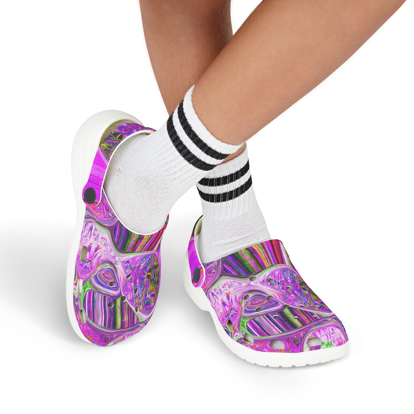 Kids Purple Swirl EVA Foam Clogs — Colorful Psychedelic All-Over Print