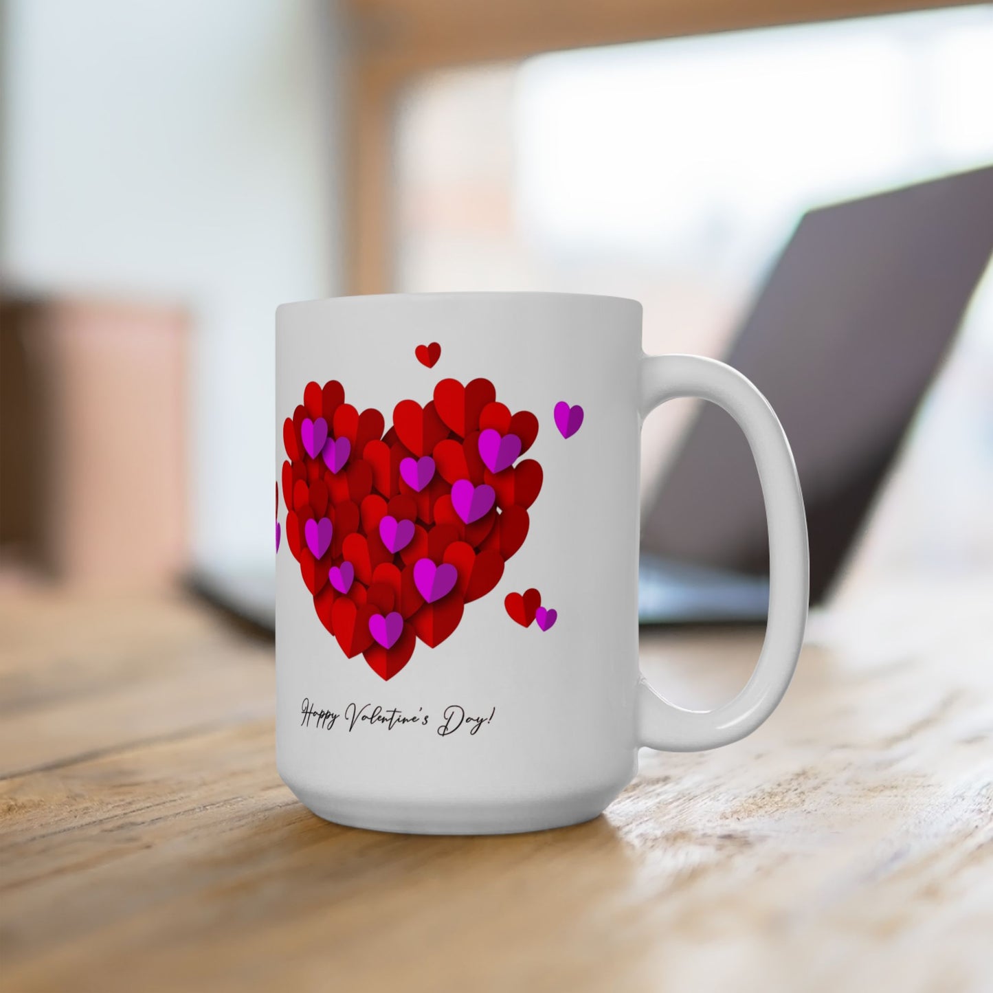 Valentine Heart Cluster Mug — Happy Valentine's Day Ceramic Coffee Cup (11oz & 15oz)