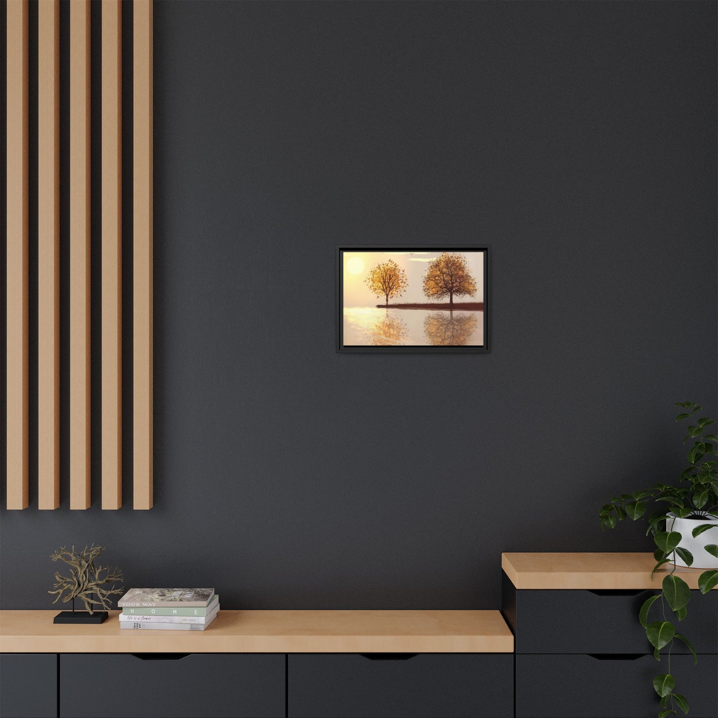 Framed Matte Canvas Wall Art — Golden Autumn Trees Reflection