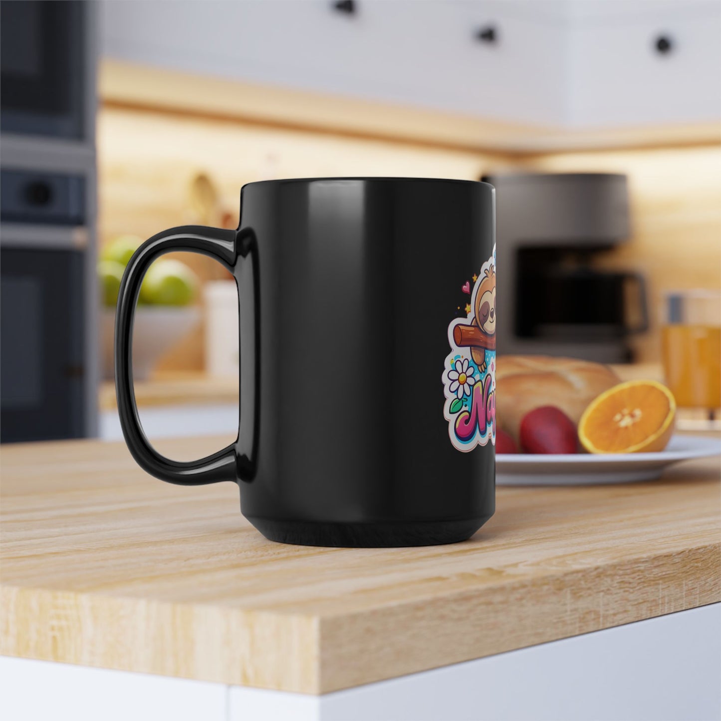 Napaholic Black Mug — Cute Sleeping Sloth 15oz Coffee Cup