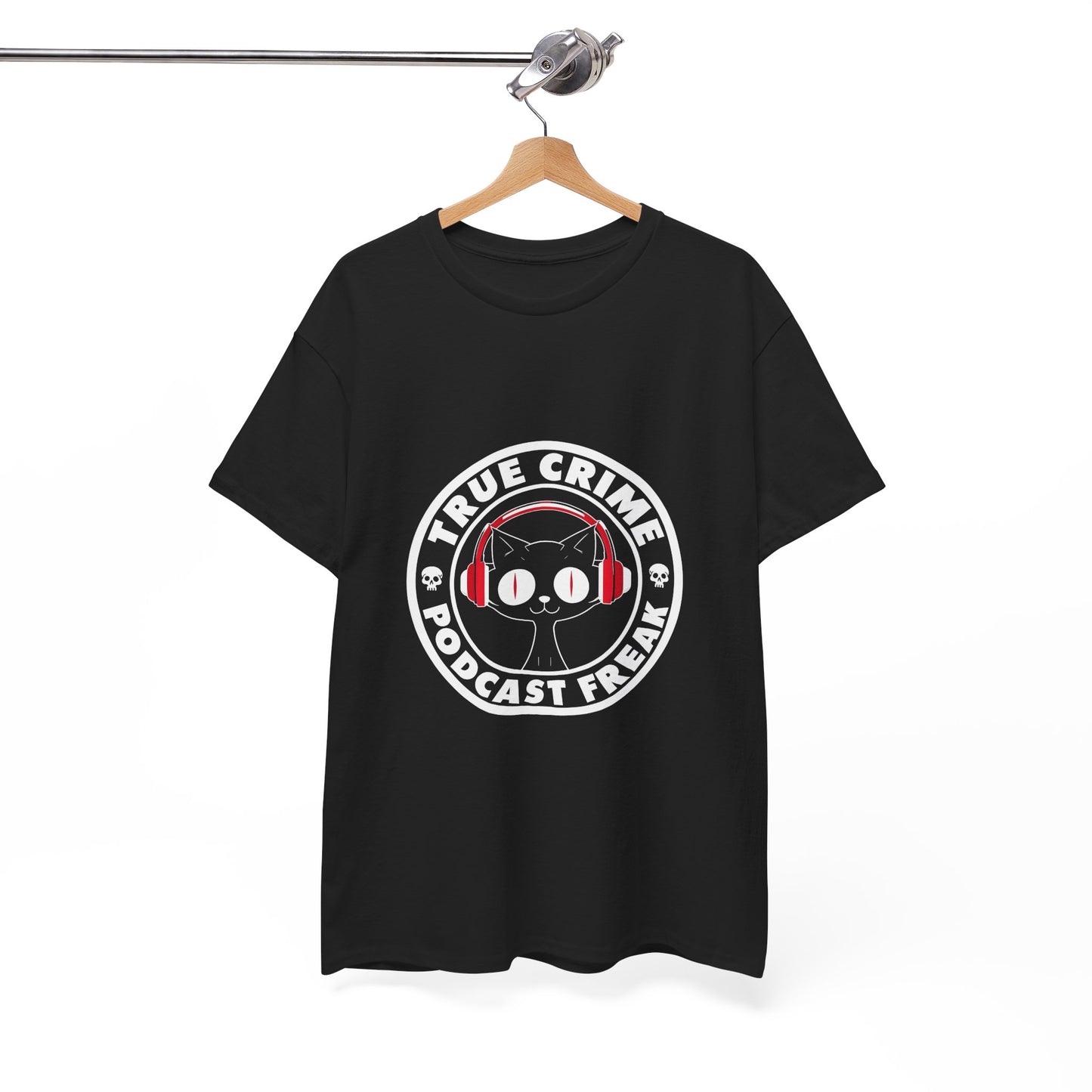 True Crime Podcast Tee — Cat with Headphones Logo