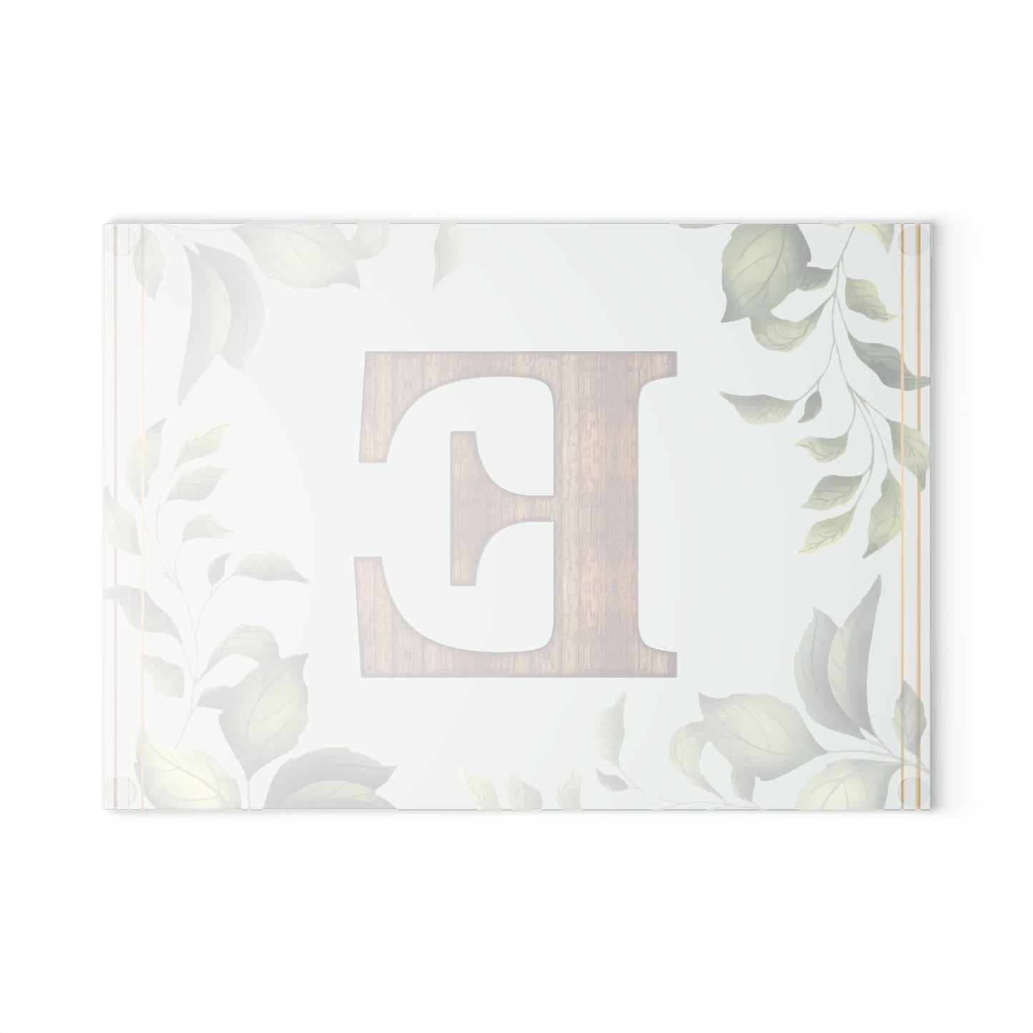 Glass Cutting Board — Monogram 'E' Floral Leaf Kitchen Decor