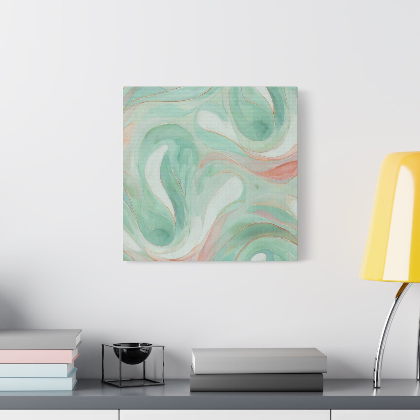 Abstract Green Marble Canvas Print — Teal & Coral Swirl Wall Art