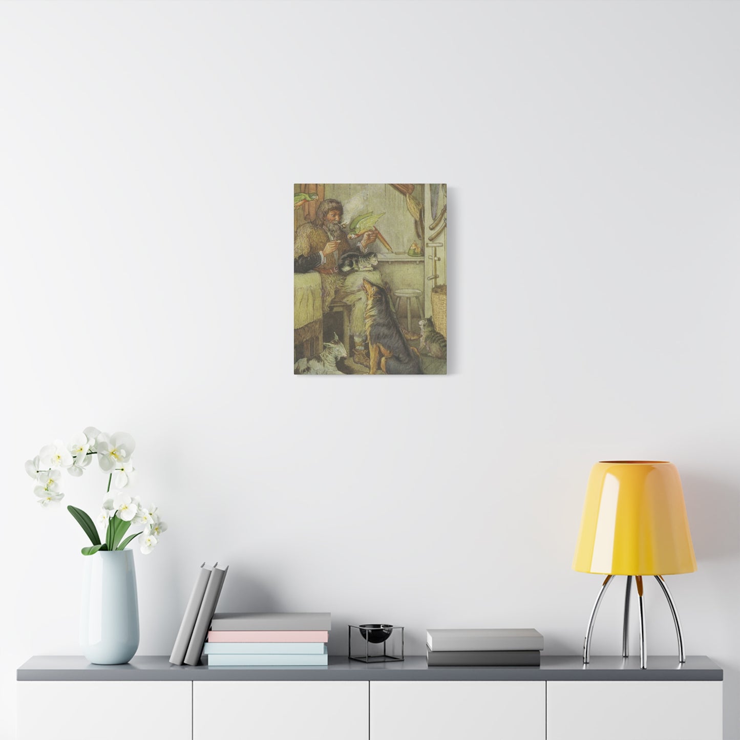 Vintage Cottage Animal Illustration Matte Canvas Print