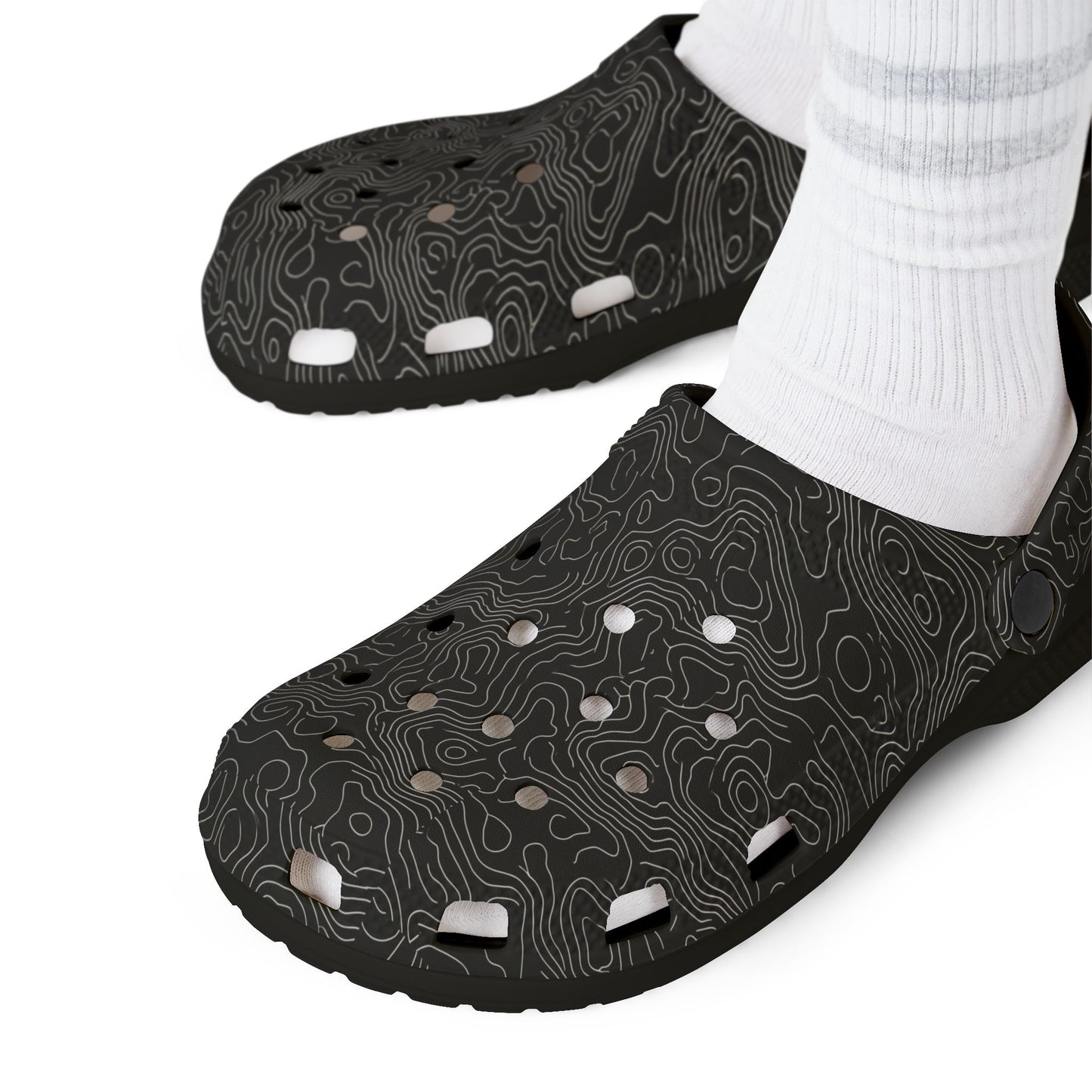 EVA Foam Clogs — Lightweight Black Swirl Slip‑On Shoes
