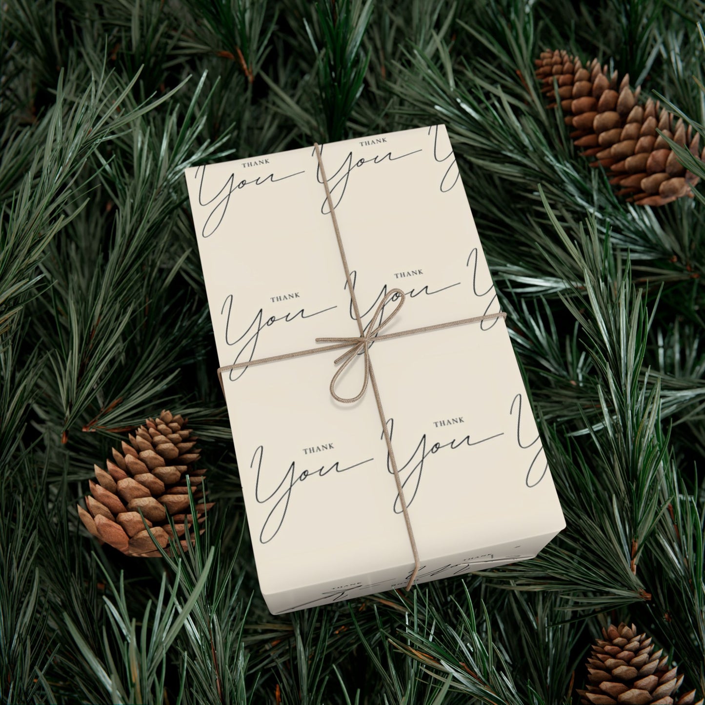 Gift Wrap Paper — "Thank You" Script Pattern, Neutral Cream Wrapping Paper for Gifts & Packaging