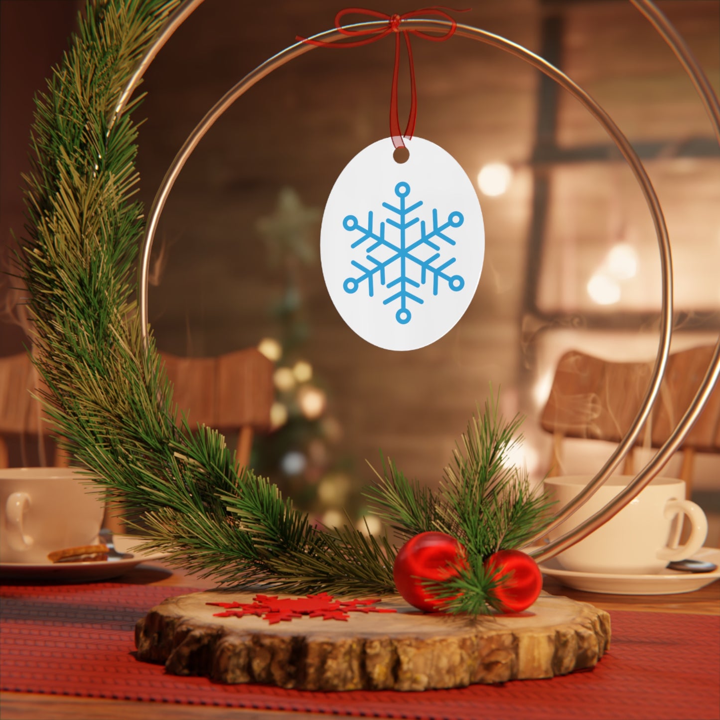 Snowflake Metal Ornament — Blue Snow Holiday Tree Decoration