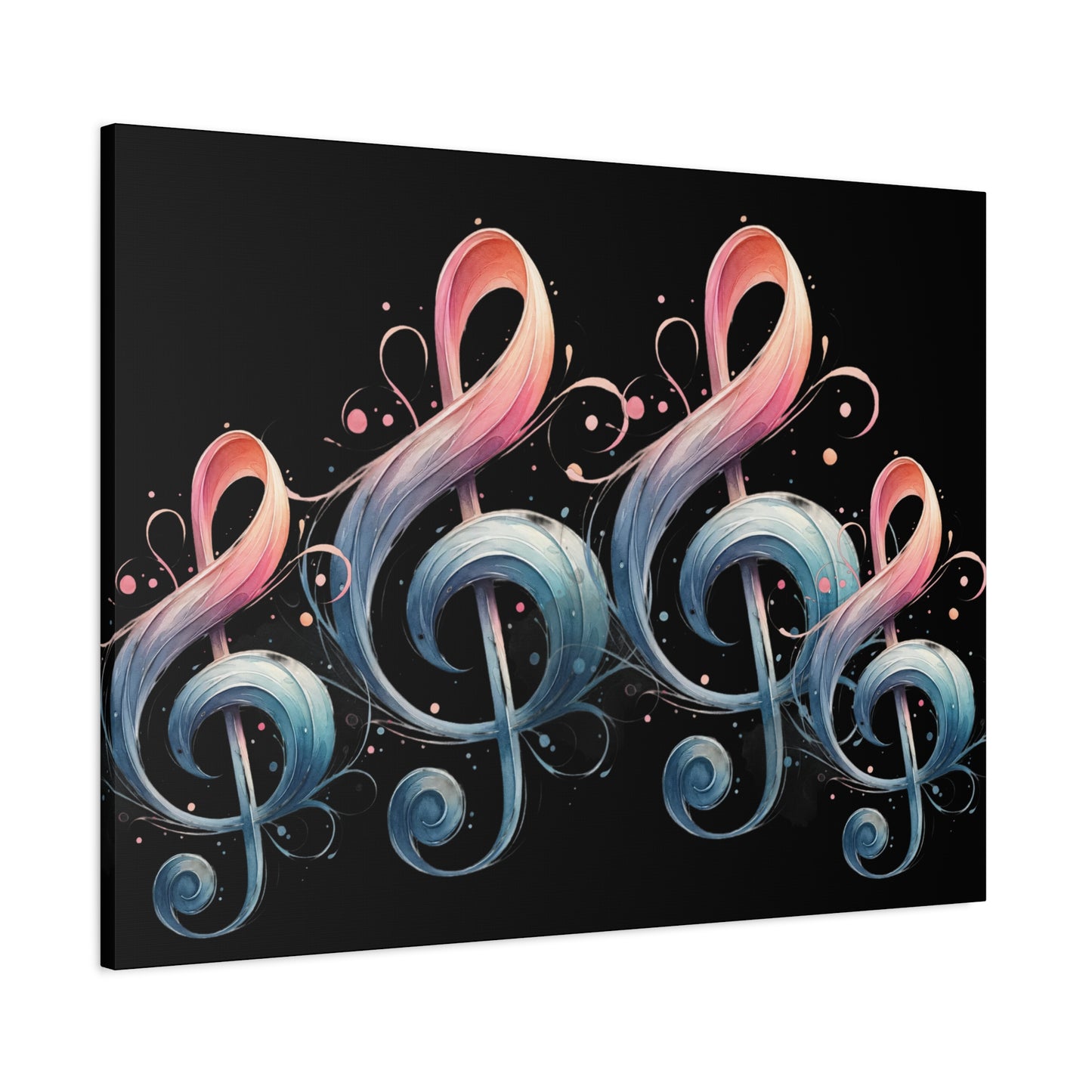 Musical Treble Clef Canvas Wall Art — Pastel Ribbon Notes on Black