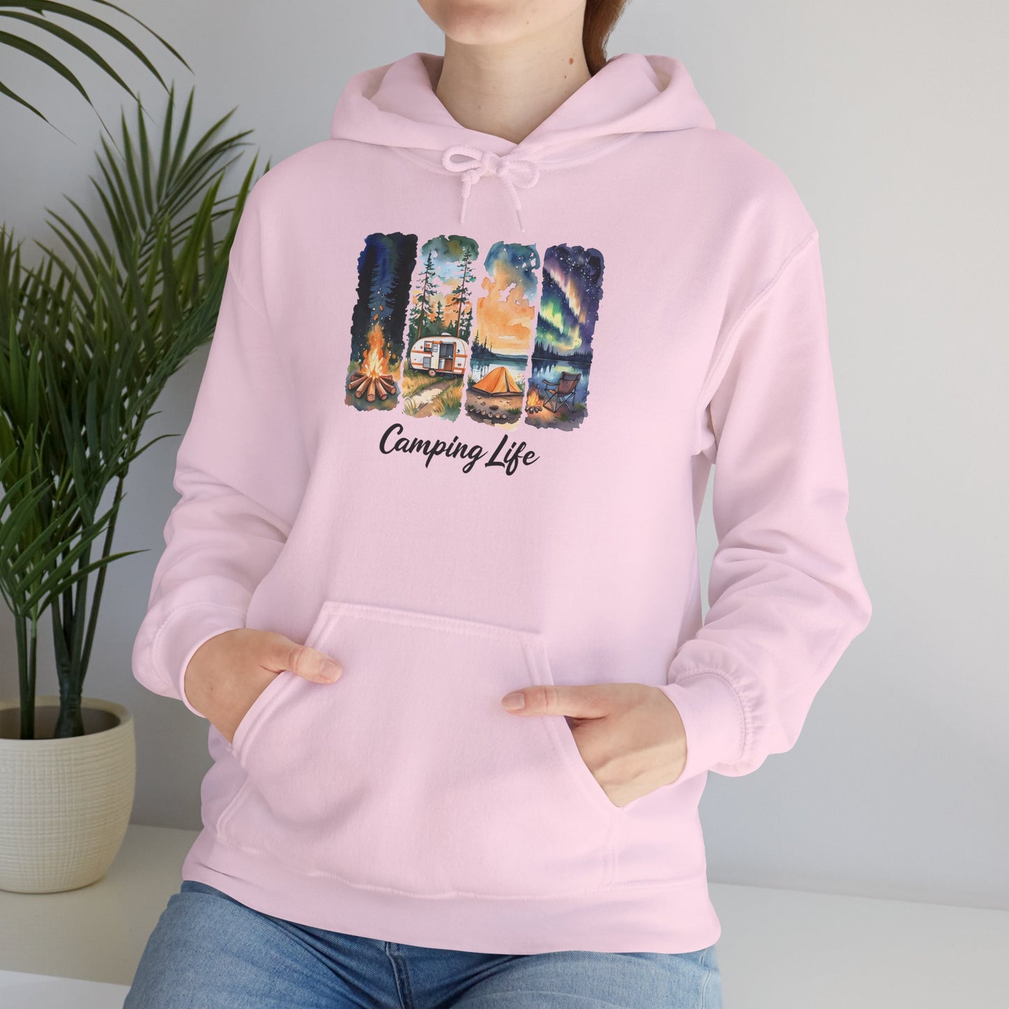 Camping Life Hoodie – Outdoor Illustrated Campsite Scenes
