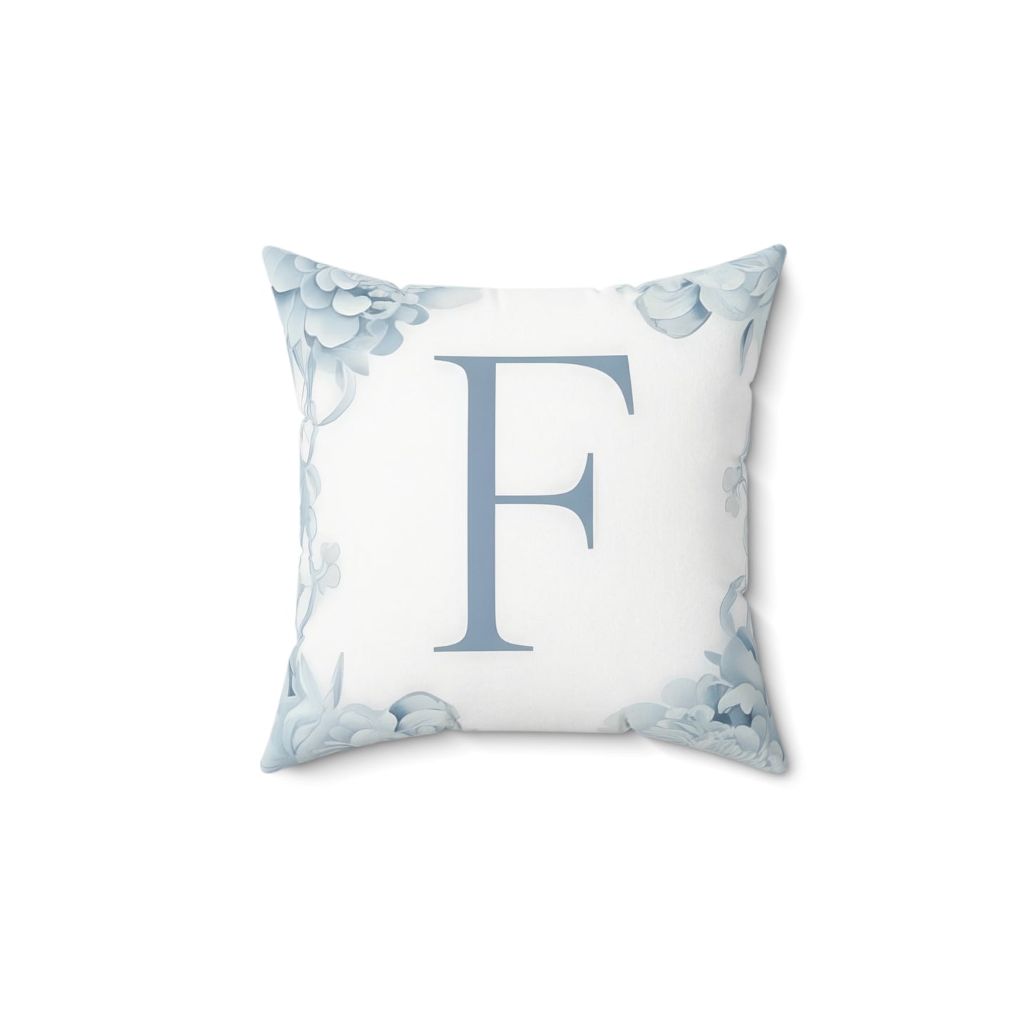 Monogram F Floral Throw Pillow — Blue Letter F Decorative Cushion