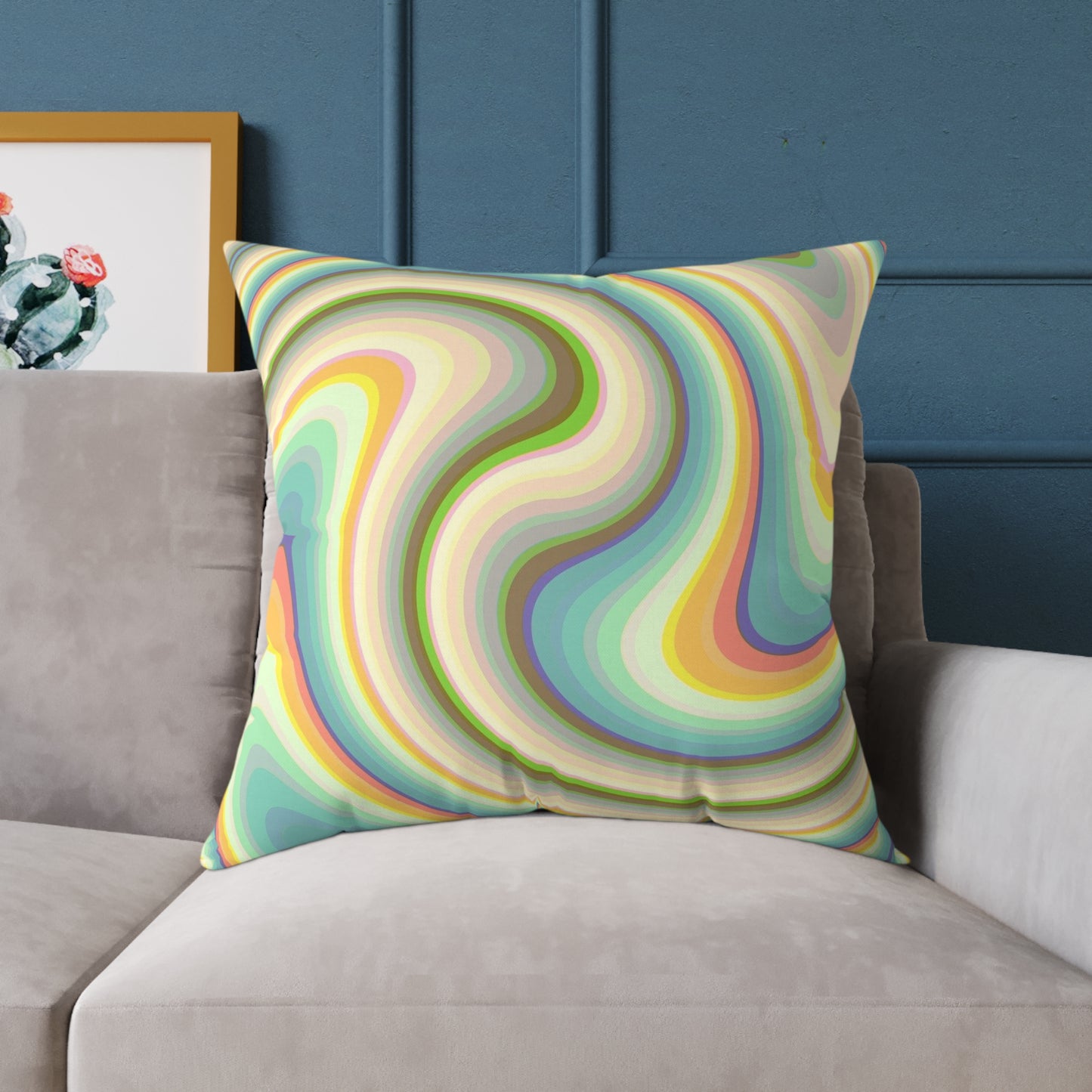 Swirl Retro Throw Pillow — Psychedelic Pastel Wave Decorative Cushion