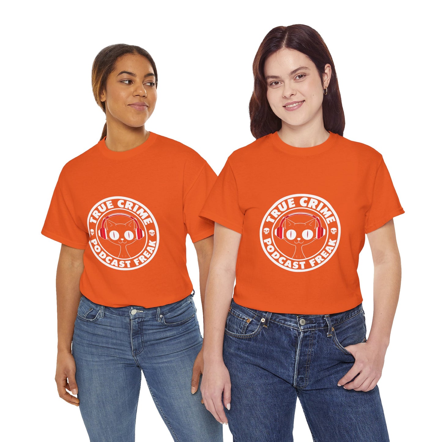 True Crime Podcast Tee — Cat with Headphones Logo