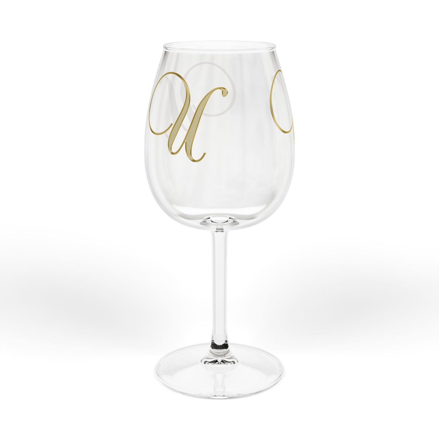 Monogram U Gold Script 12oz Wine Glass — Elegant Personalized Stemware