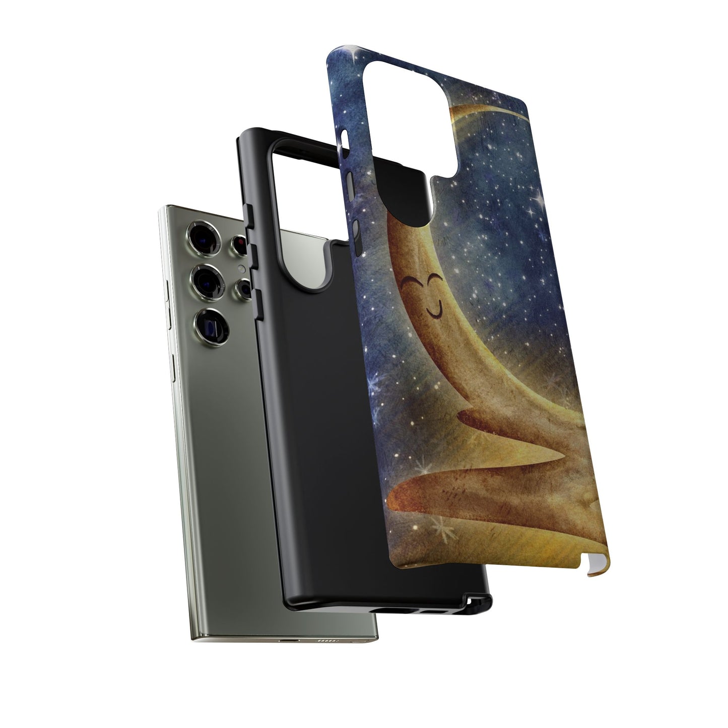 Moonlit Smile Phone Case — Starry Night Crescent Moon iPhone Cover