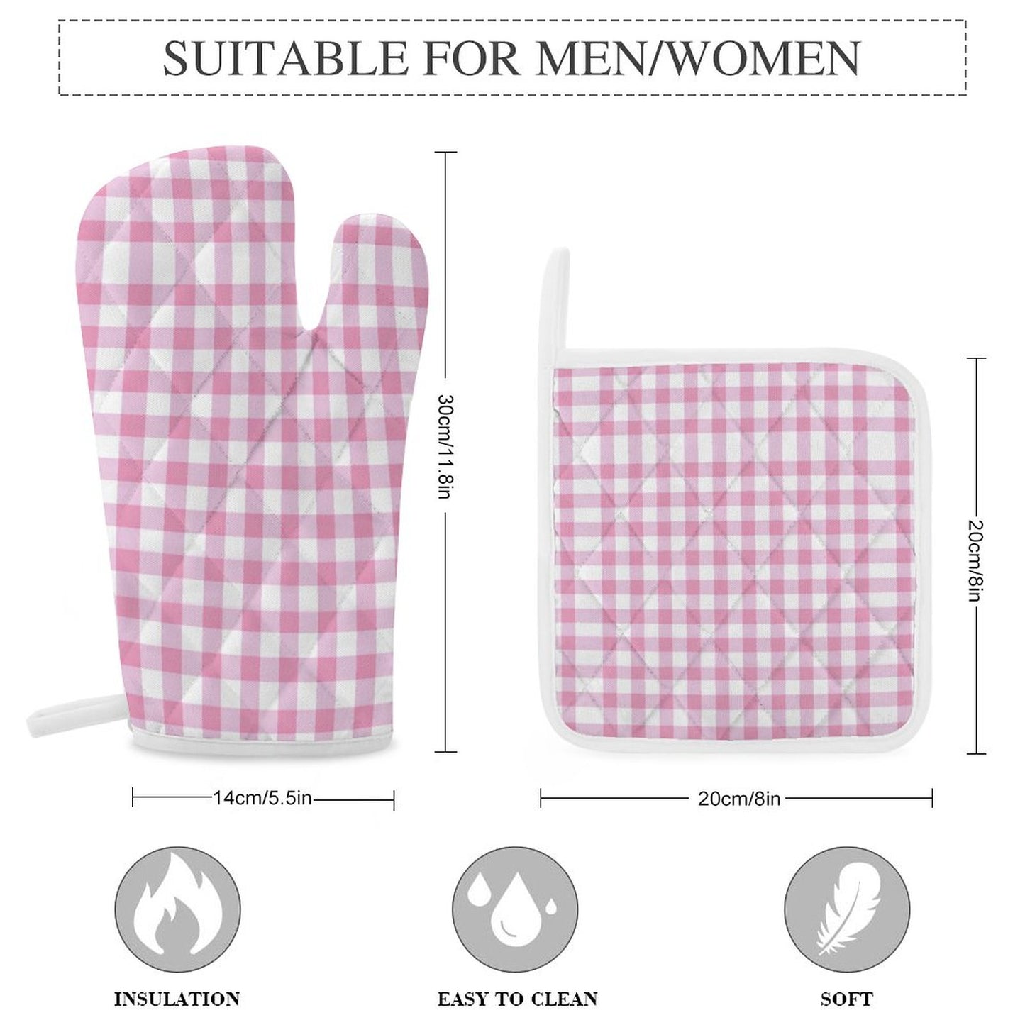 Oven Mitts & Pot Holder Set of 3 - Pink stripes