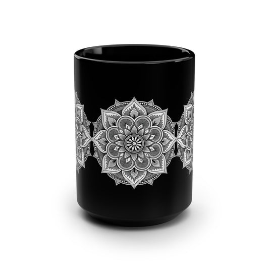 15oz Black Mug — Minimal Vertical Stripe Ceramic Coffee Cup