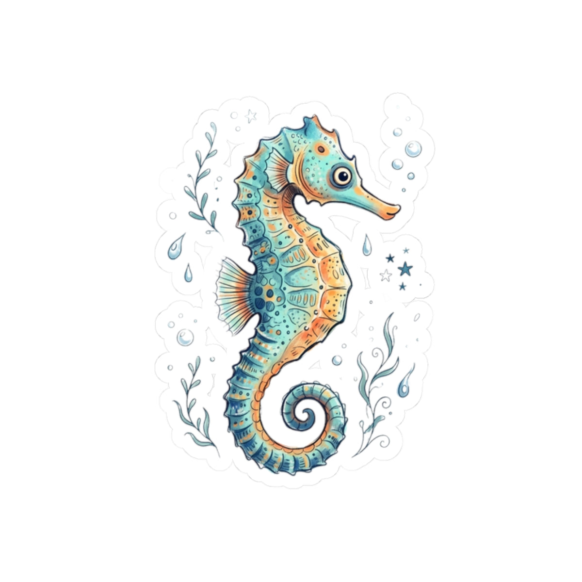 Seahorse Kiss-Cut Sticker — Watercolor Ocean Marine Decal for Laptops & Water Bottles