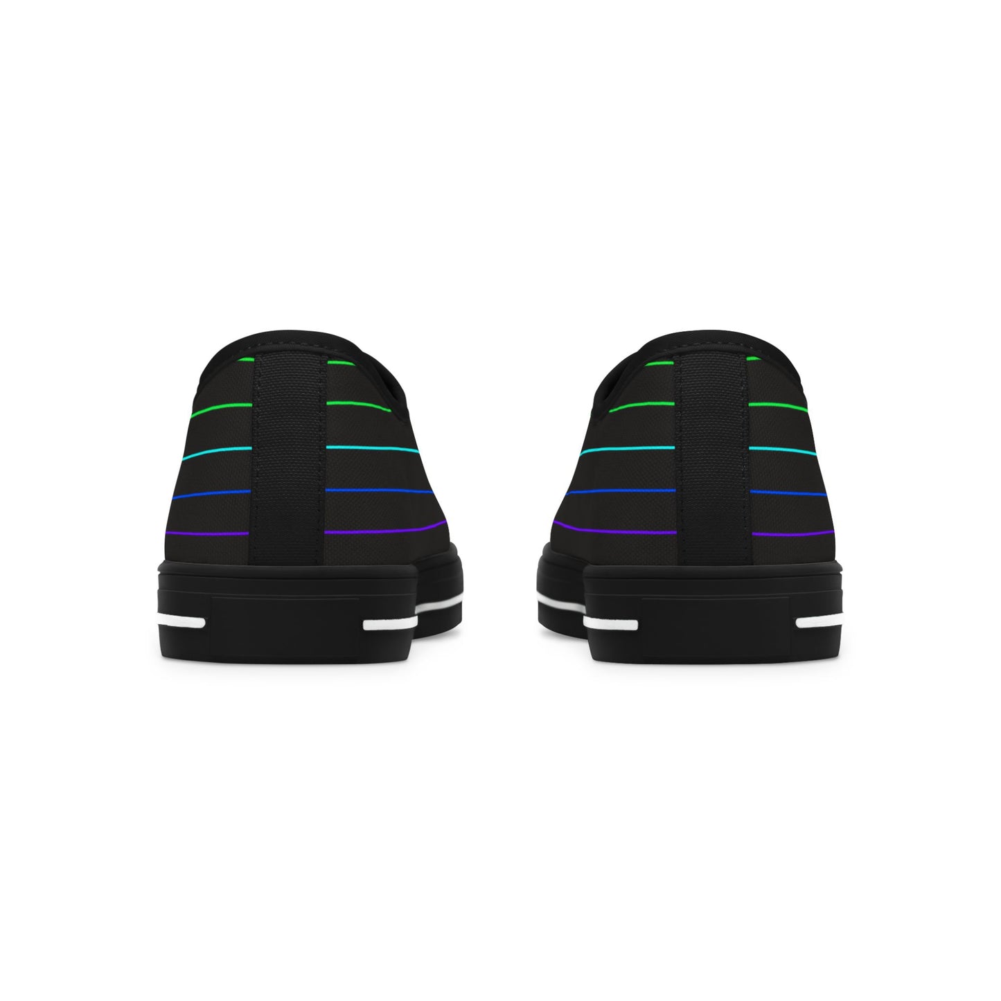 Low Top Sneakers — Black Retro Neon Stripe Casual Shoes for Women