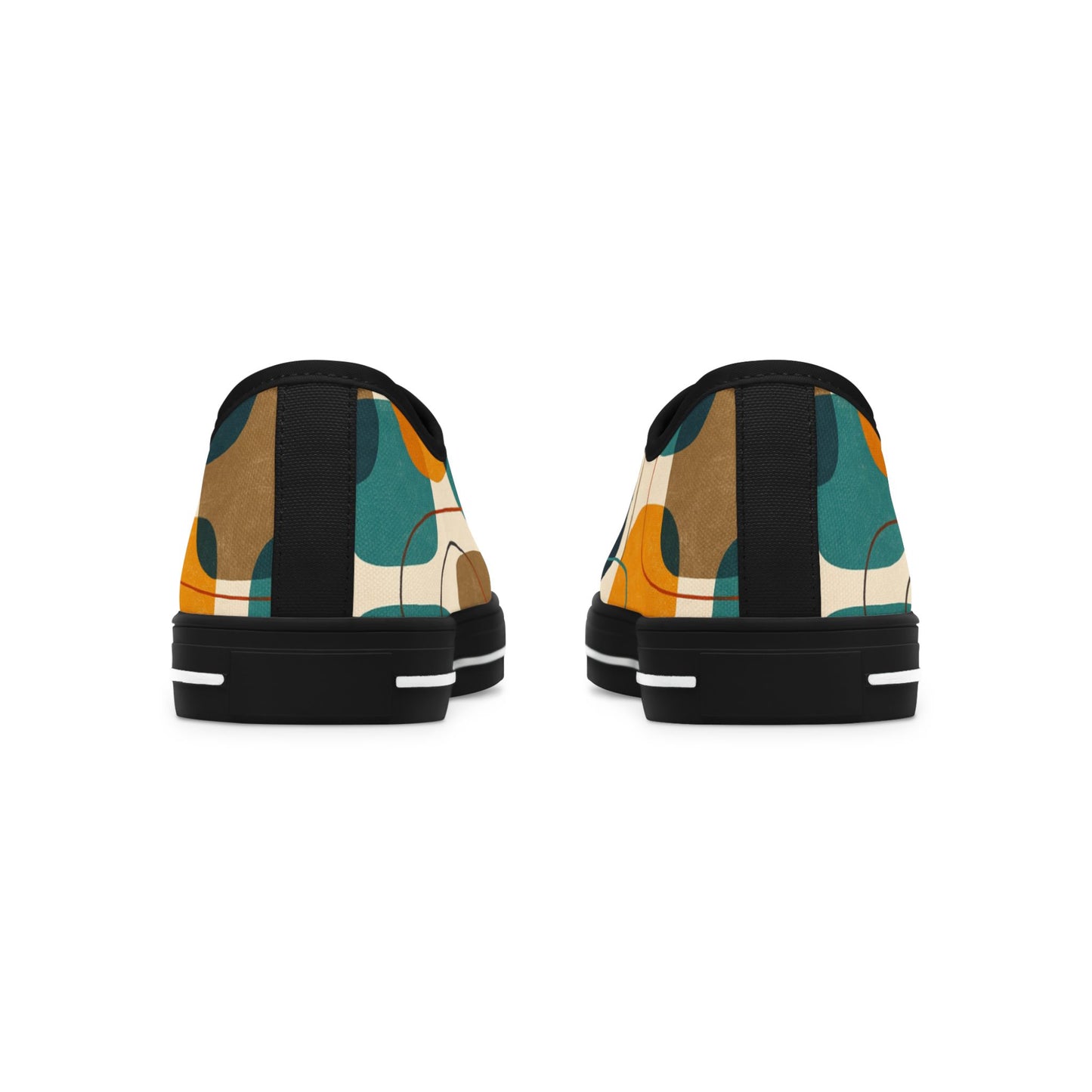 Low Top Sneakers — Retro Abstract Teal & Mustard Geometric Pattern
