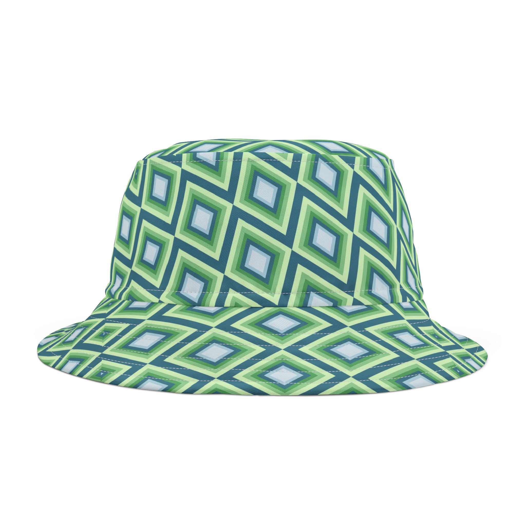 Green Geometric Diamond Pattern Bucket Hat