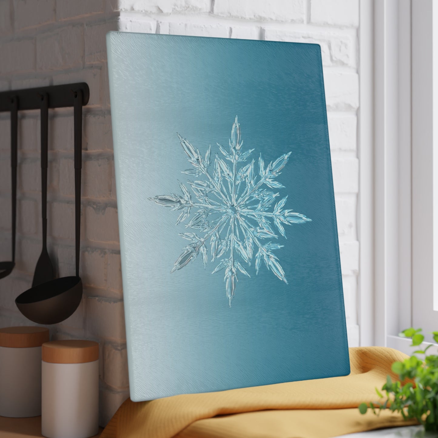 Snowflake Glass Cutting Board — Winter Kitchen Décor & Holiday Gift