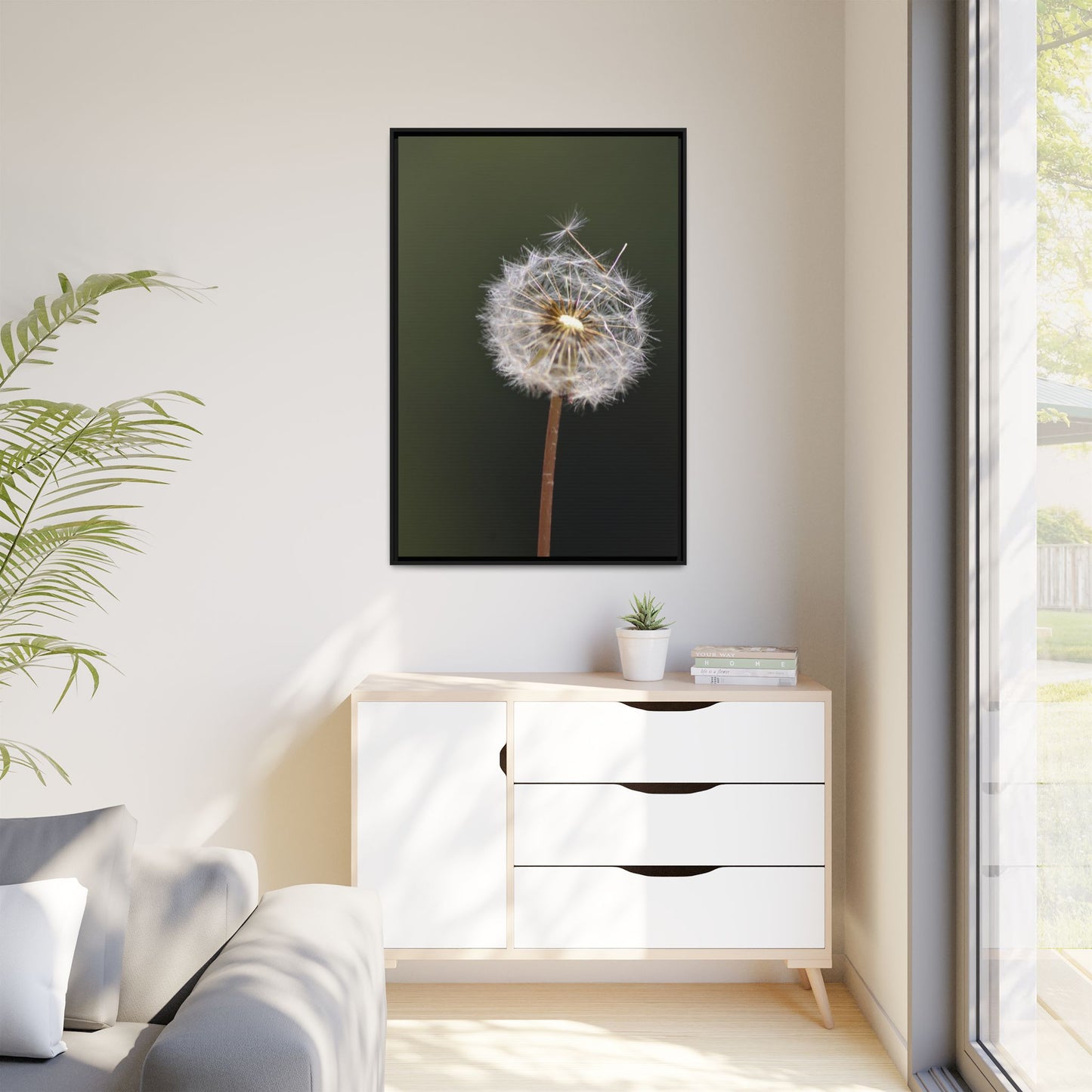 Framed Dandelion Canvas Print — Matte Botanical Wall Art