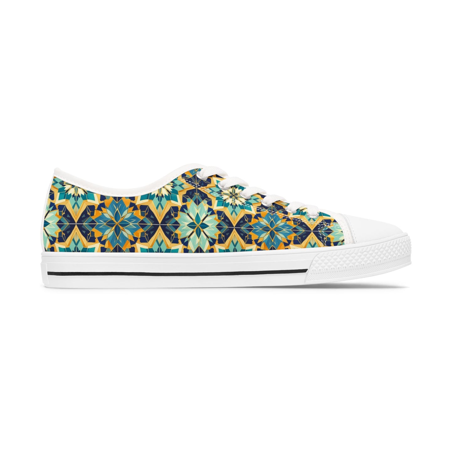 Low Top Sneakers — Boho Tile Floral Print Casual Canvas Shoes