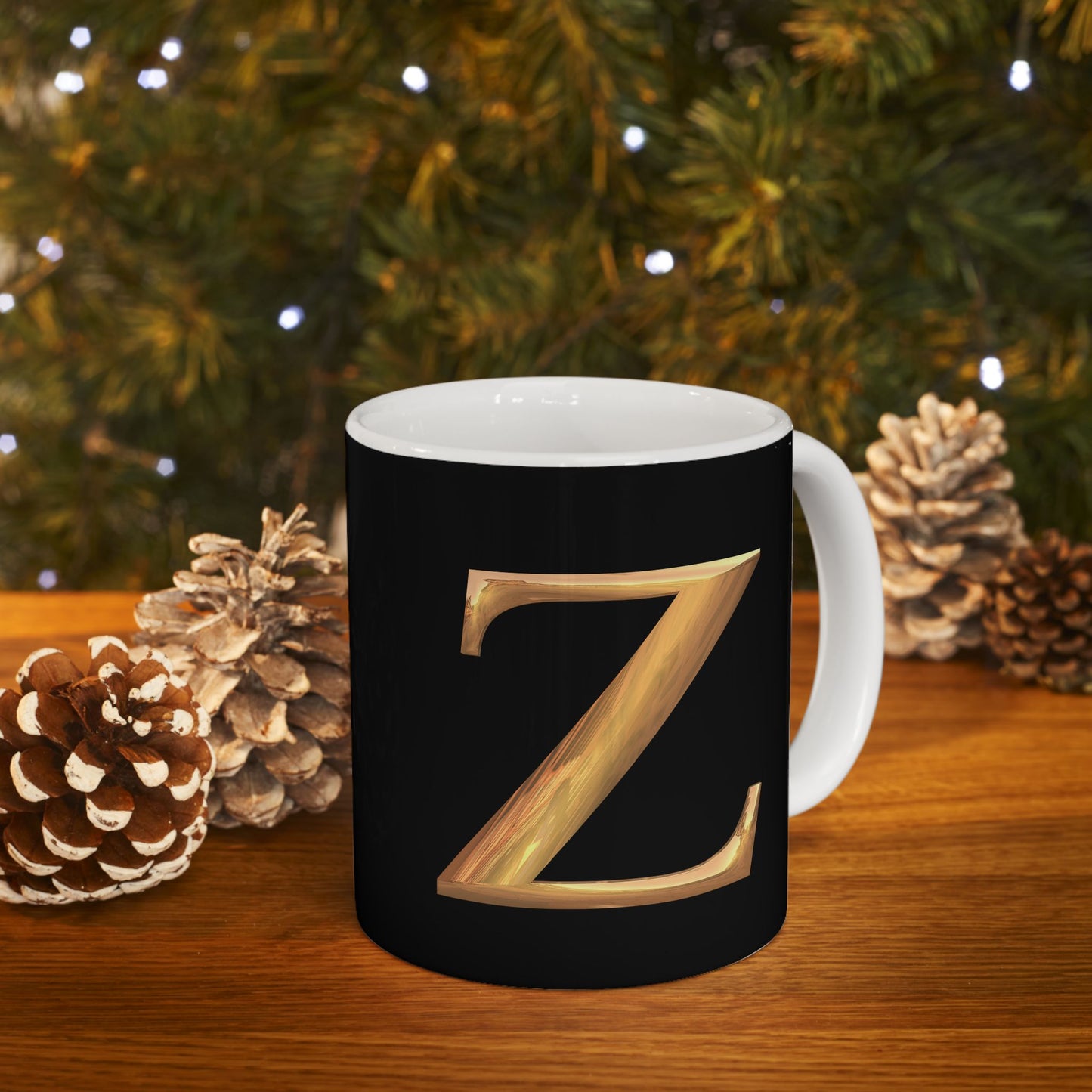 Monogram 'Z' Red Gold Heart Ceramic Mug – Personalized Initial Coffee Cup (11oz, 15oz)