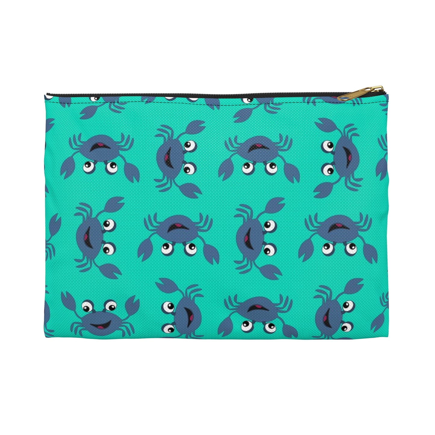 Cute Crab Accessory Pouch, Fun Cosmetic Bag, Beach Accessory, Gift for Crab Lovers, Teal Crab Print Pouch, Summer Essentials