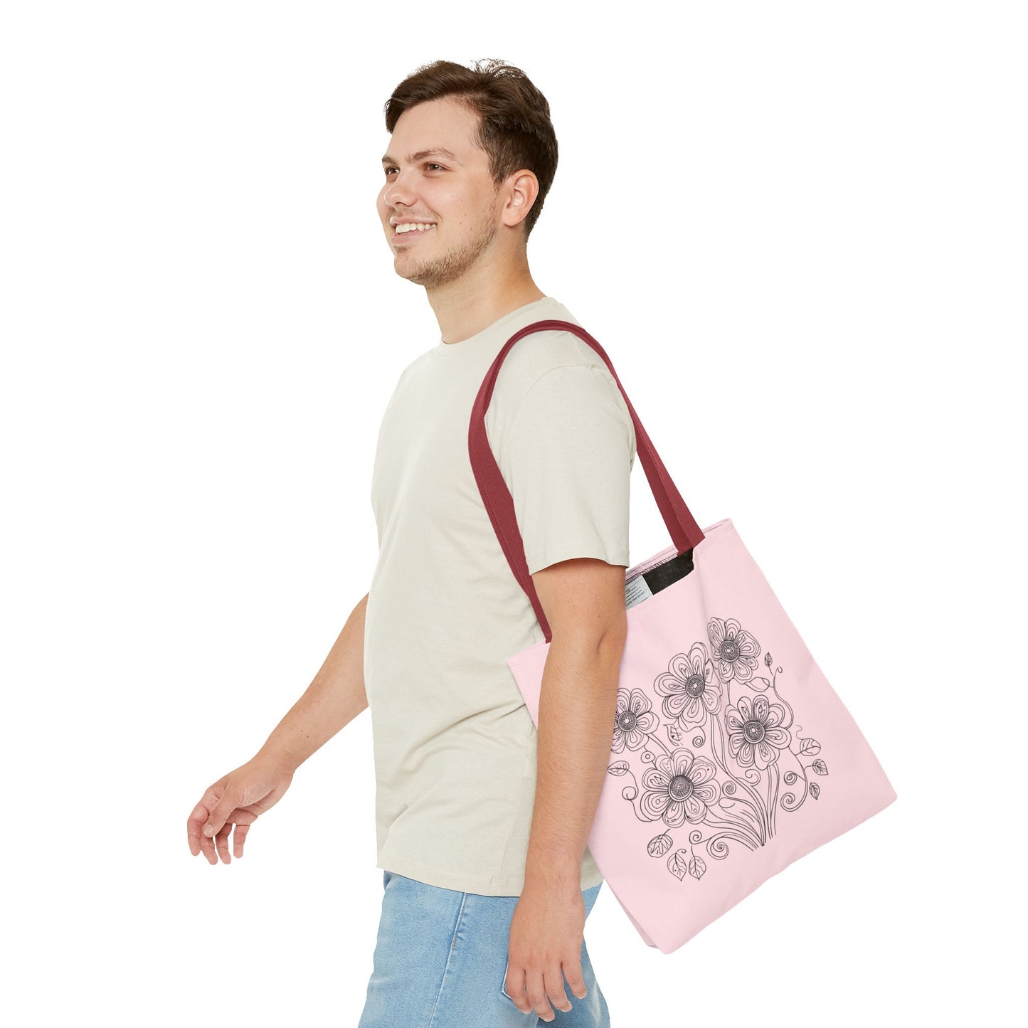 Floral Doodle Pink Tote Bag — Hand-Drawn Flower Design