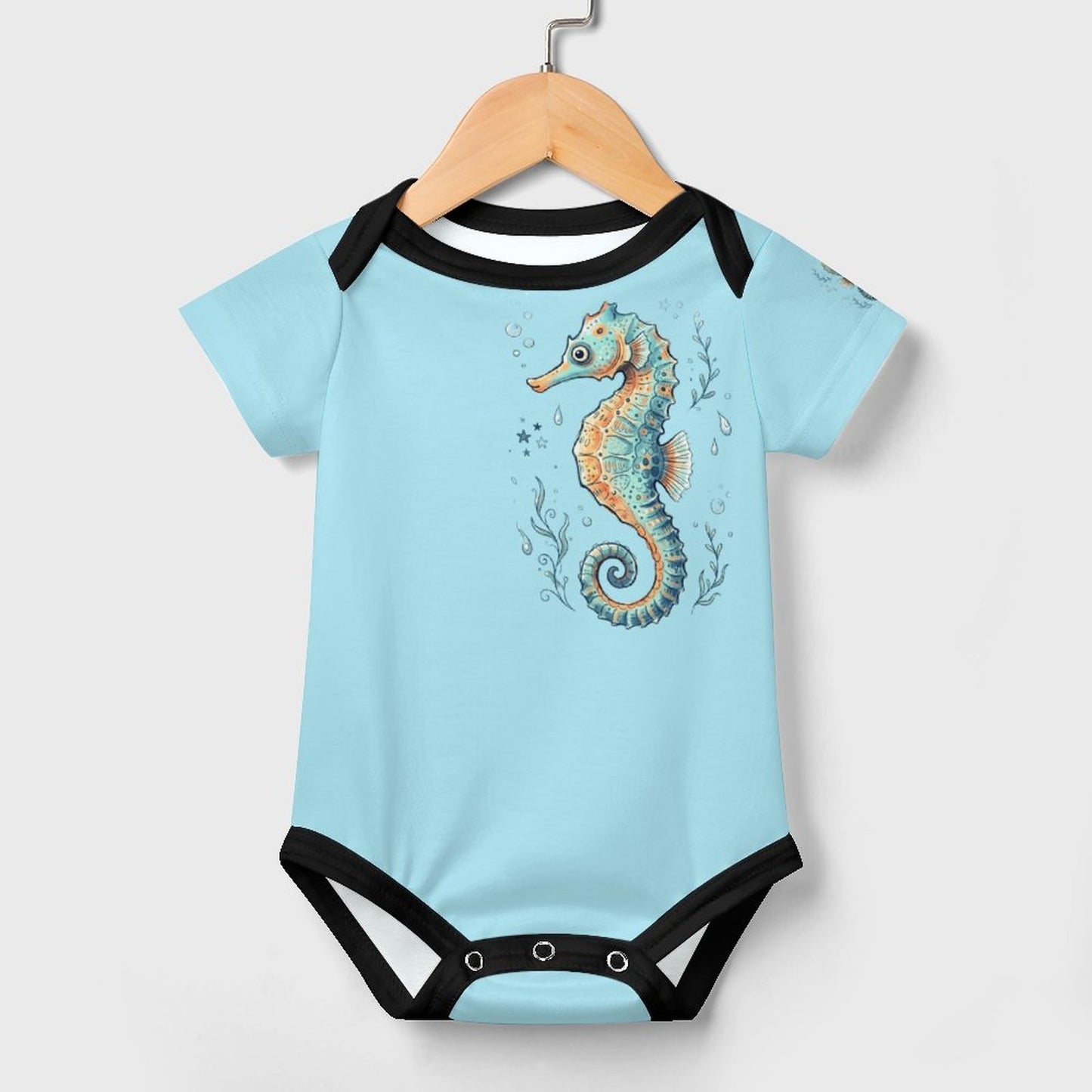 Faux Cotton Short Sleeve Baby Romper Marine