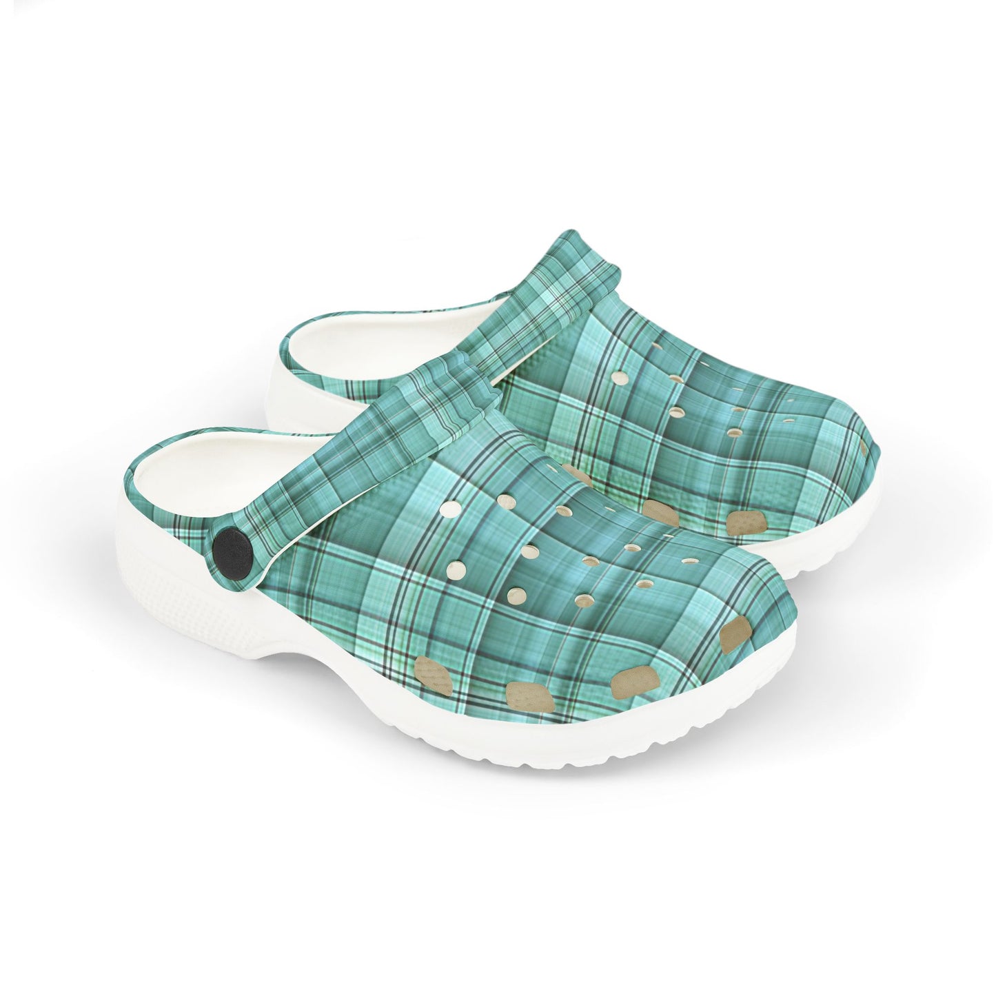 Kids Teal Plaid EVA Foam Clogs — Lightweight Slip-On Sandals for Toddlers & Children
