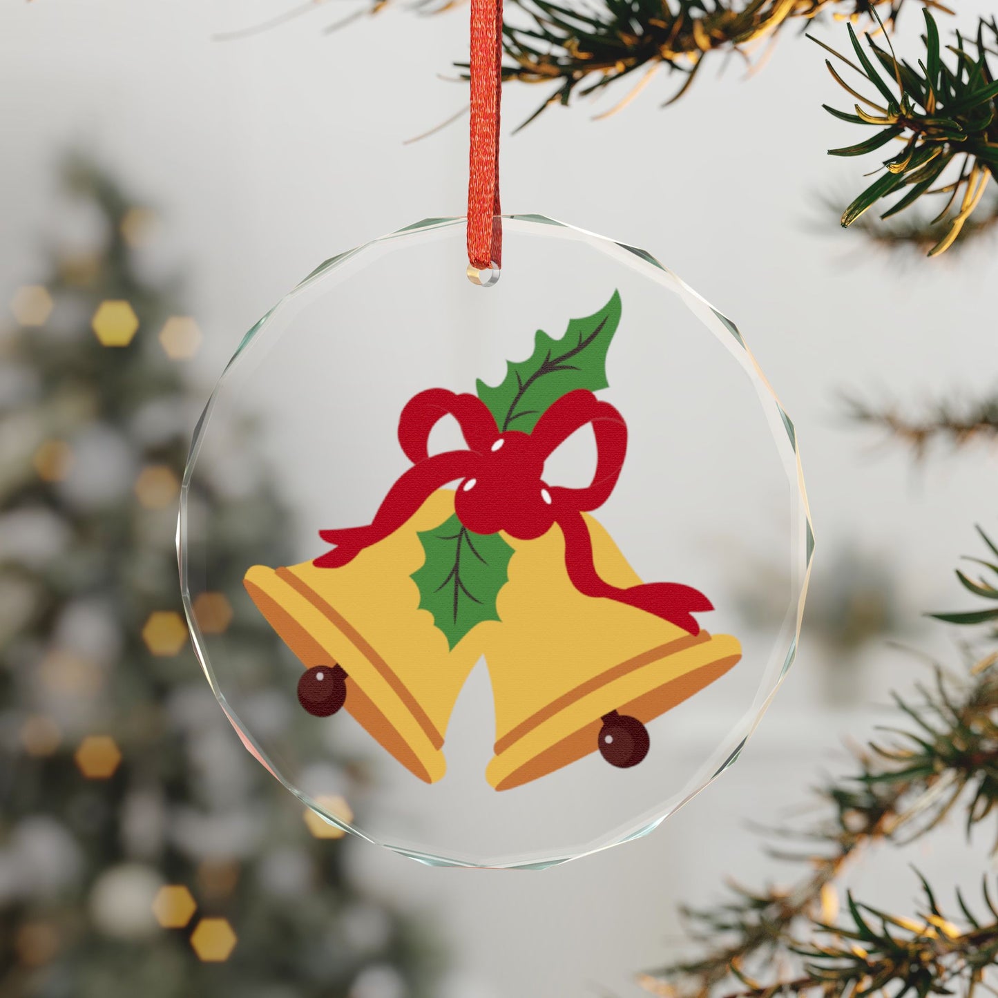 Heart Crystal Ornament – Festive Christmas Bells with Holly Holiday Decoration