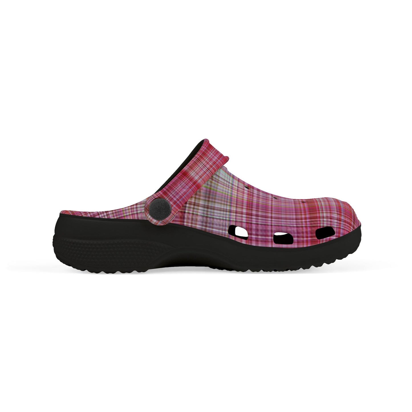 Kids Pink Plaid EVA Foam Clogs — Lightweight Slip-On Garden Shoes