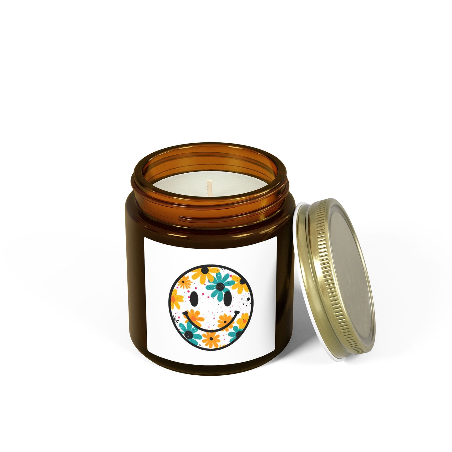 Floral Smiley Scented Candle — Coconut Apricot Wax (4oz & 9oz)