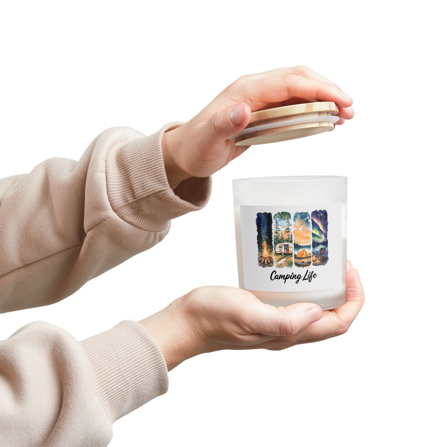 Camping Life Frosted Glass Candle — 11oz Cabin & Campfire Scented Candle