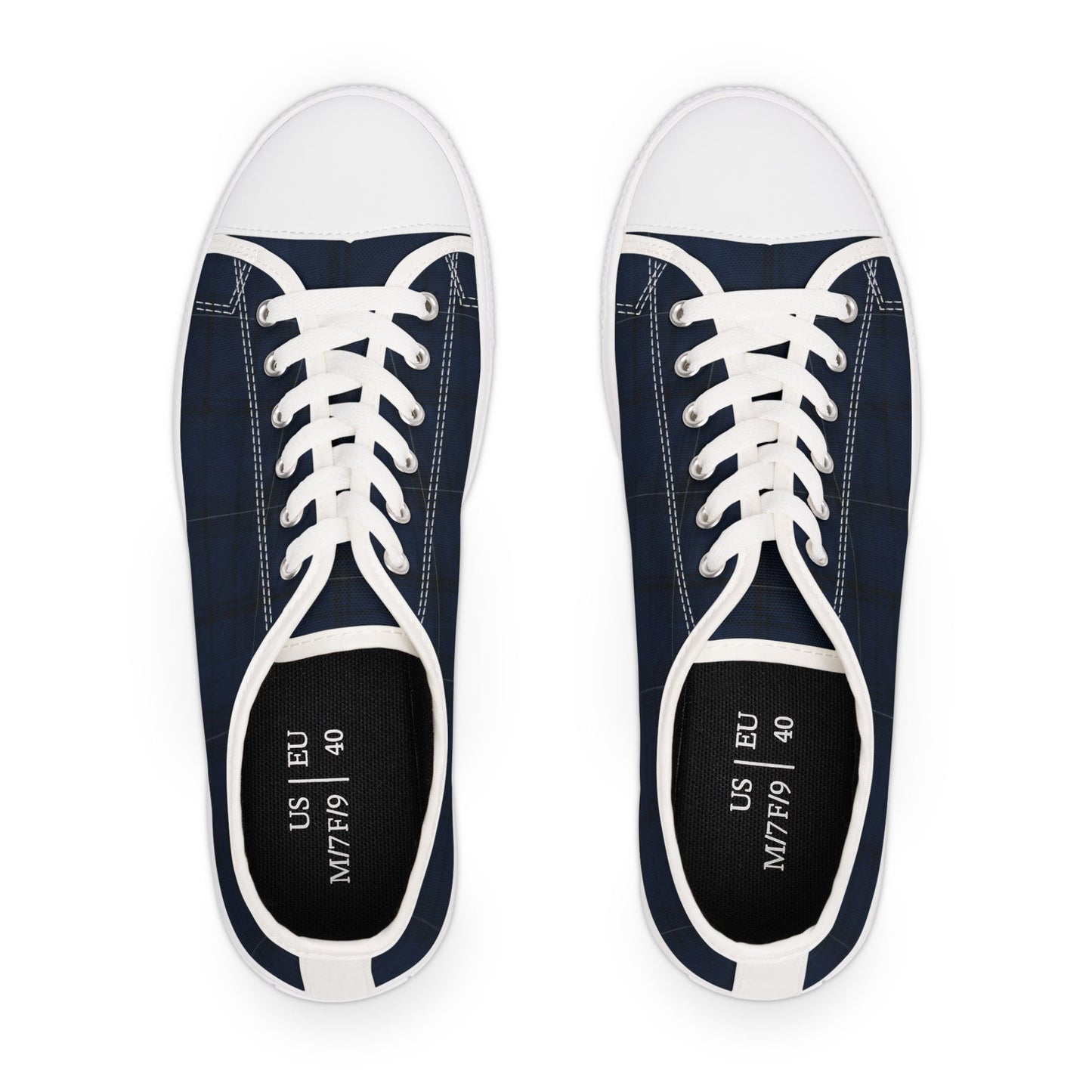 Navy Plaid Low Top Sneakers — Casual Classic Canvas Shoes