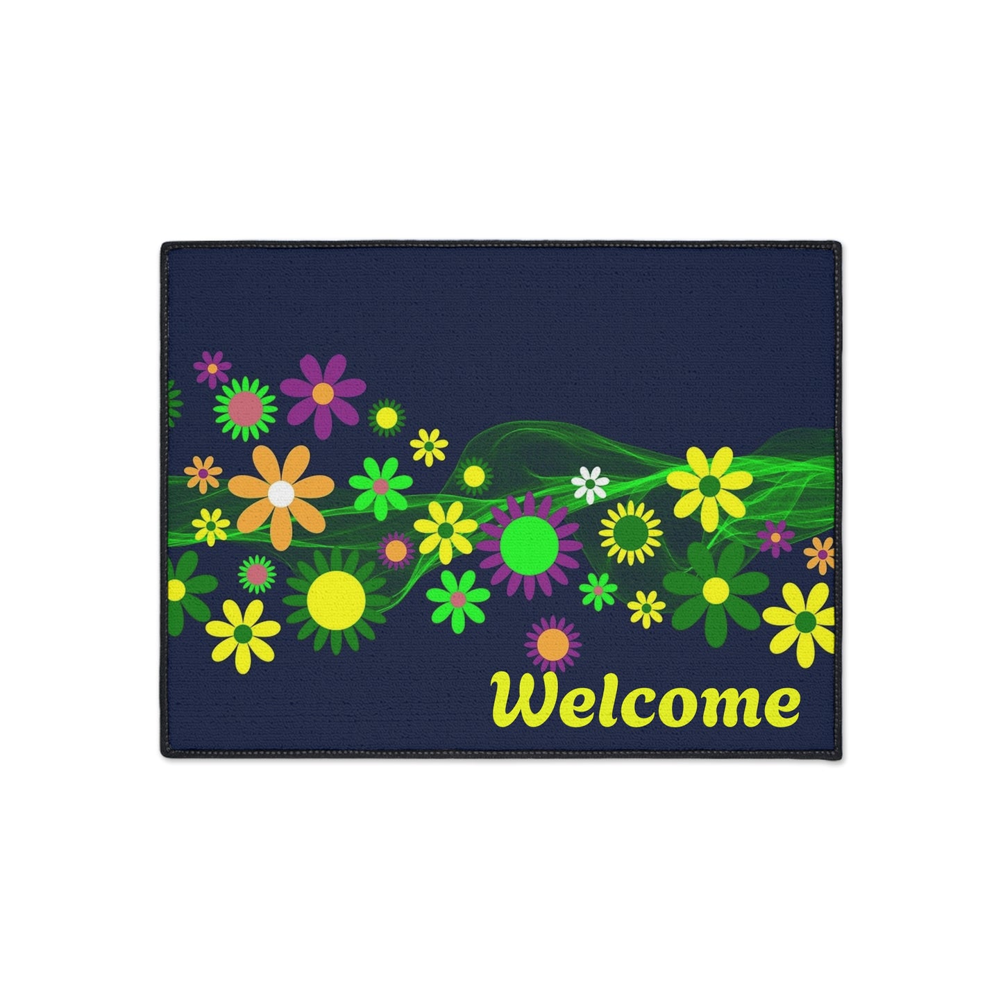 Welcome Floral Heavy-Duty Floor Mat — Colorful Spring Flowers Door Mat