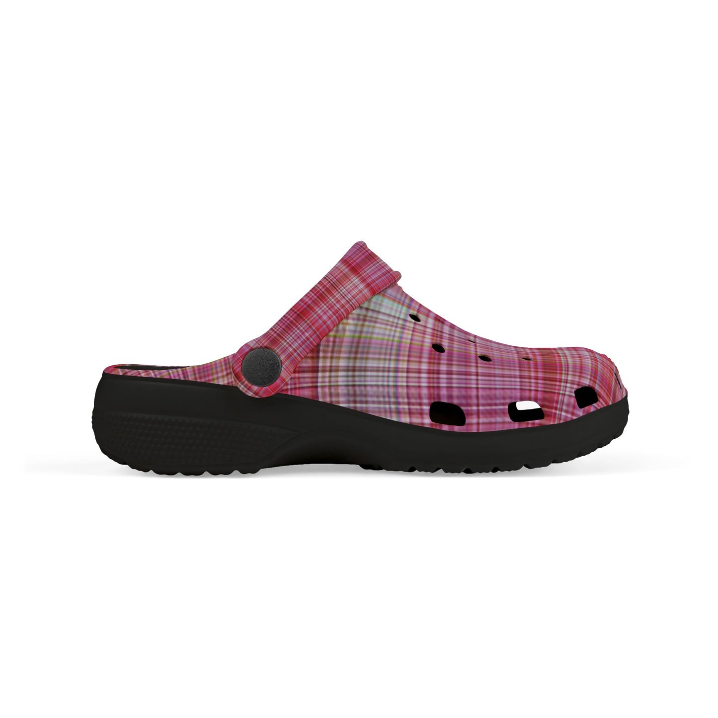 Kids Pink Plaid EVA Foam Clogs — Lightweight Slip-On Garden Shoes