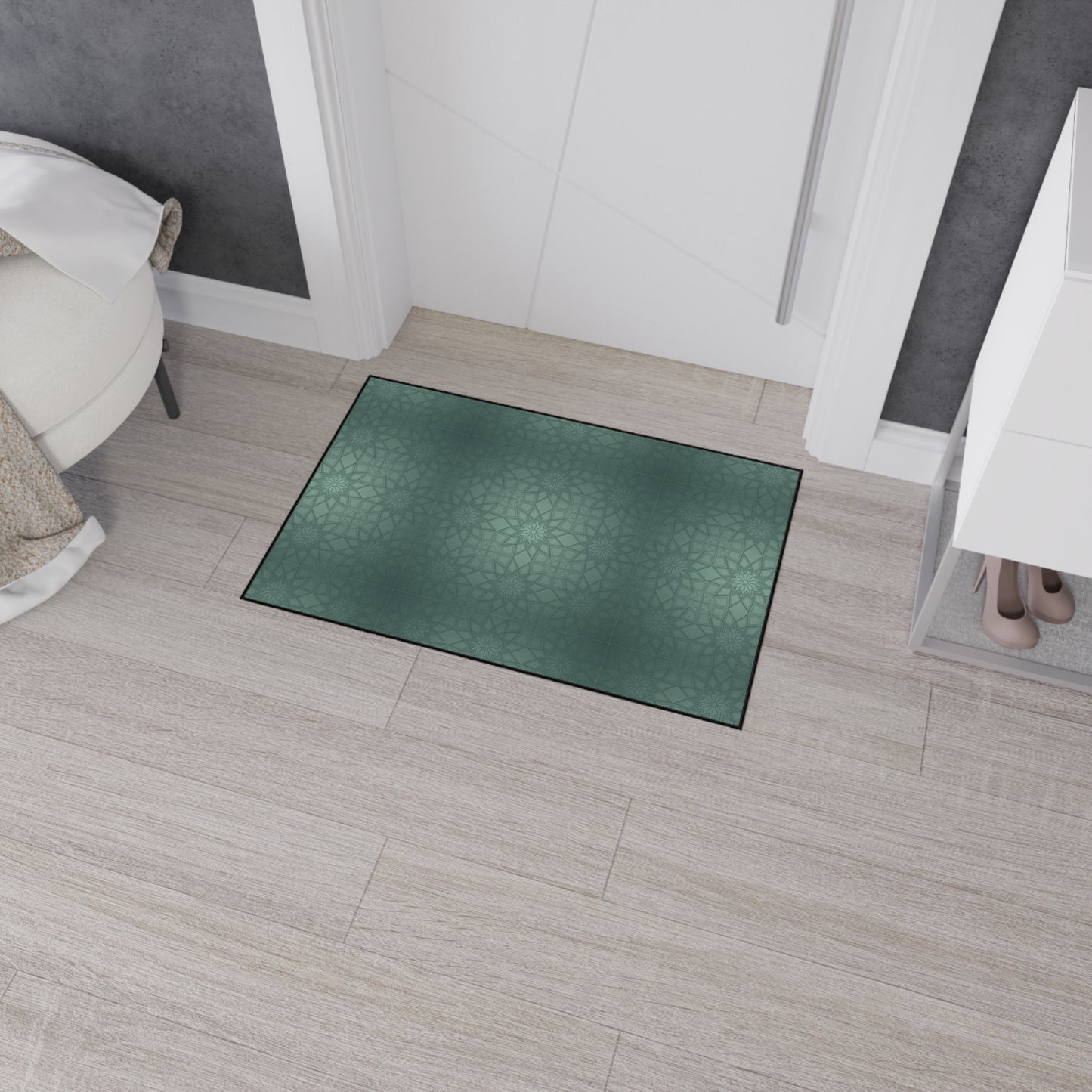Heavy-Duty Floor Mat — Teal Geometric Anti-Fatigue Rug for Kitchen & Garage