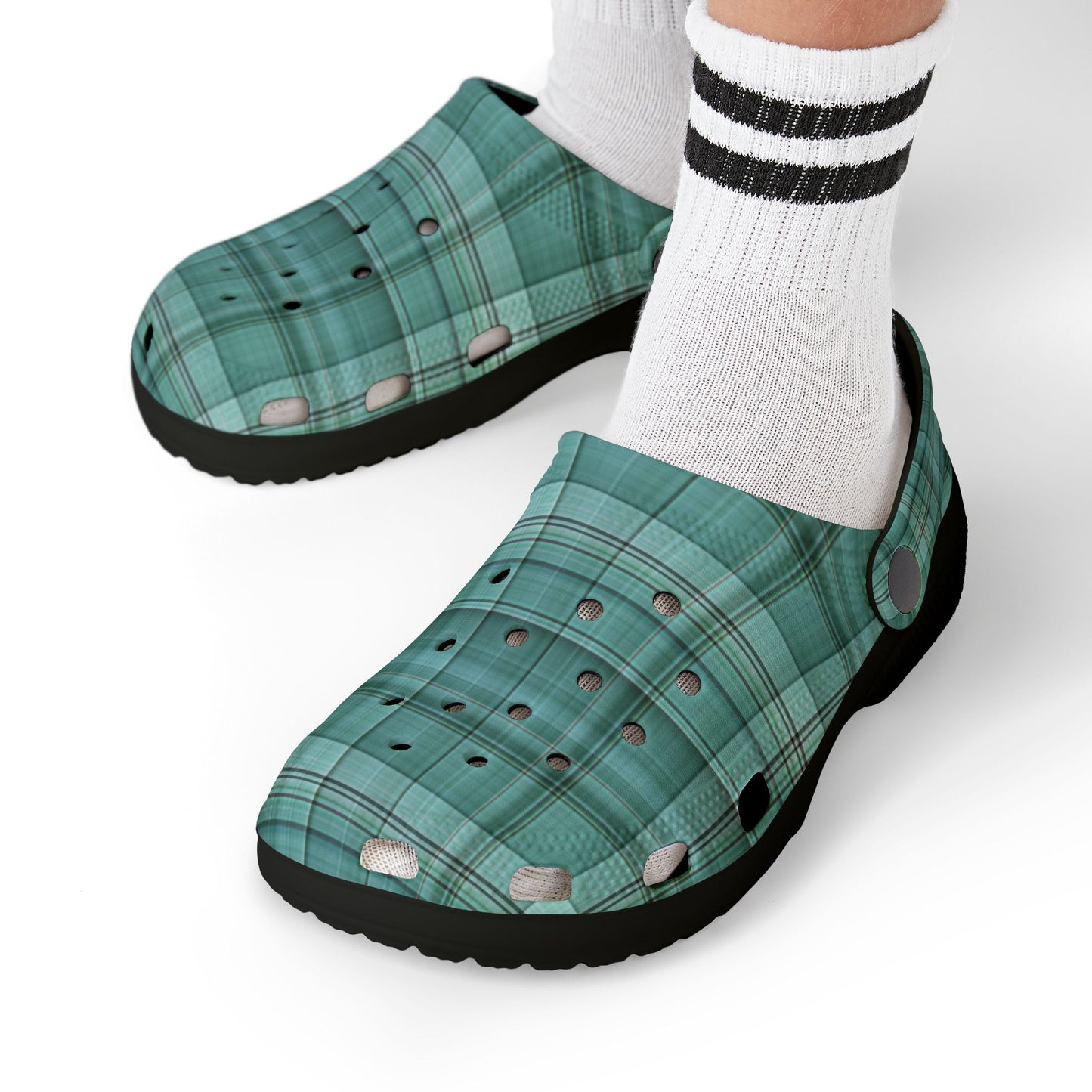 Kids Teal Plaid EVA Foam Clogs — Lightweight Slip-On Sandals for Toddlers & Children