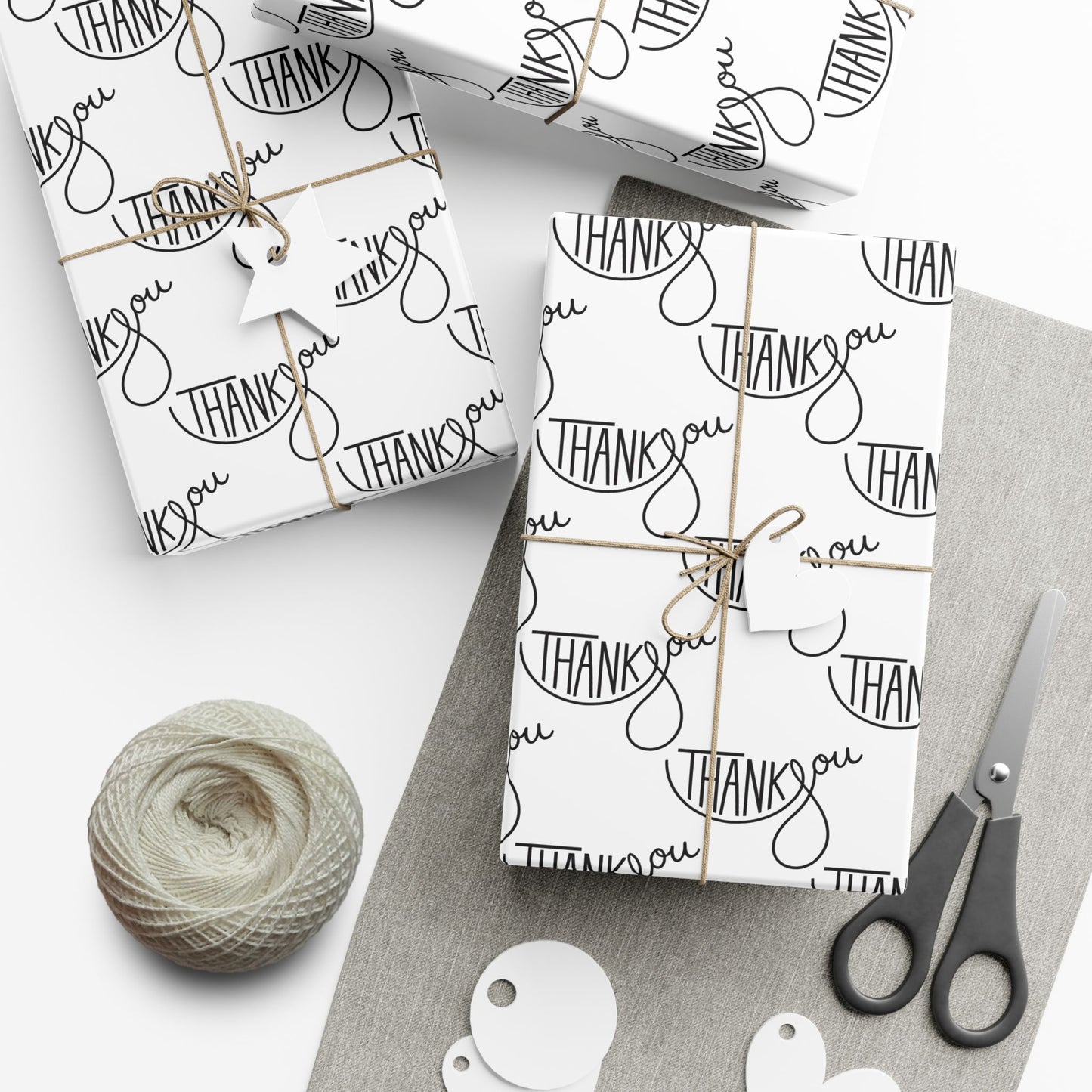 Thank You Gift Wrap Paper — Black Script 'Thank You' Pattern