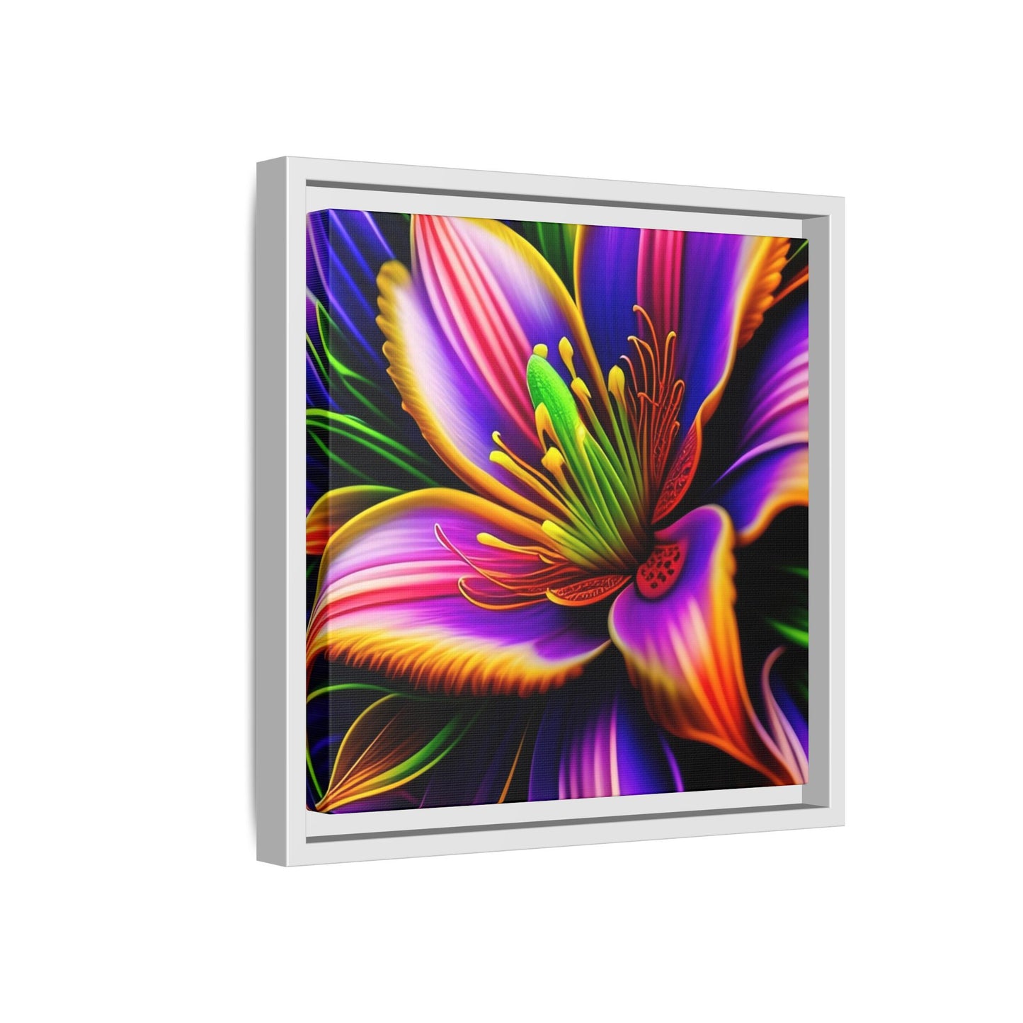 Vibrant Neon Floral Matte Canvas Print — Framed Wall Art