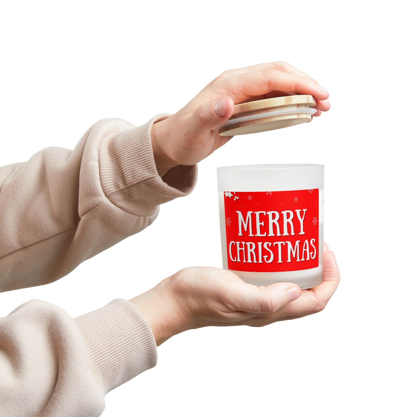 Merry Christmas Frosted Glass Candle, Holiday Home Decor, Gift for Her, Festive Candle, Christmas Decor, Relaxation Gift