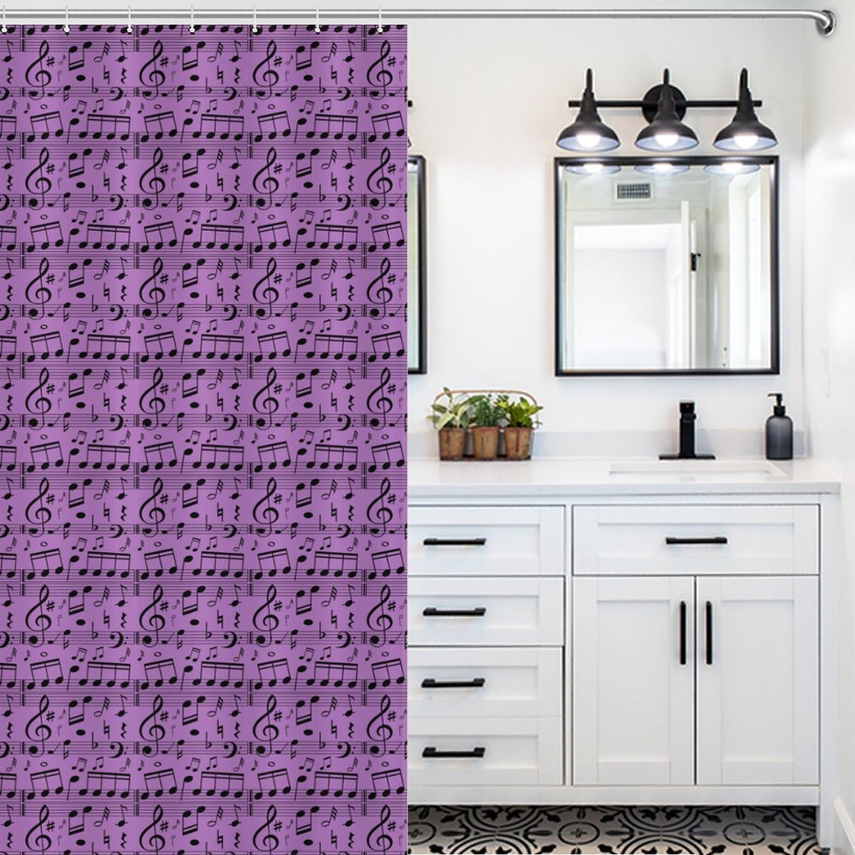 Purple Shower Curtain with musical notes